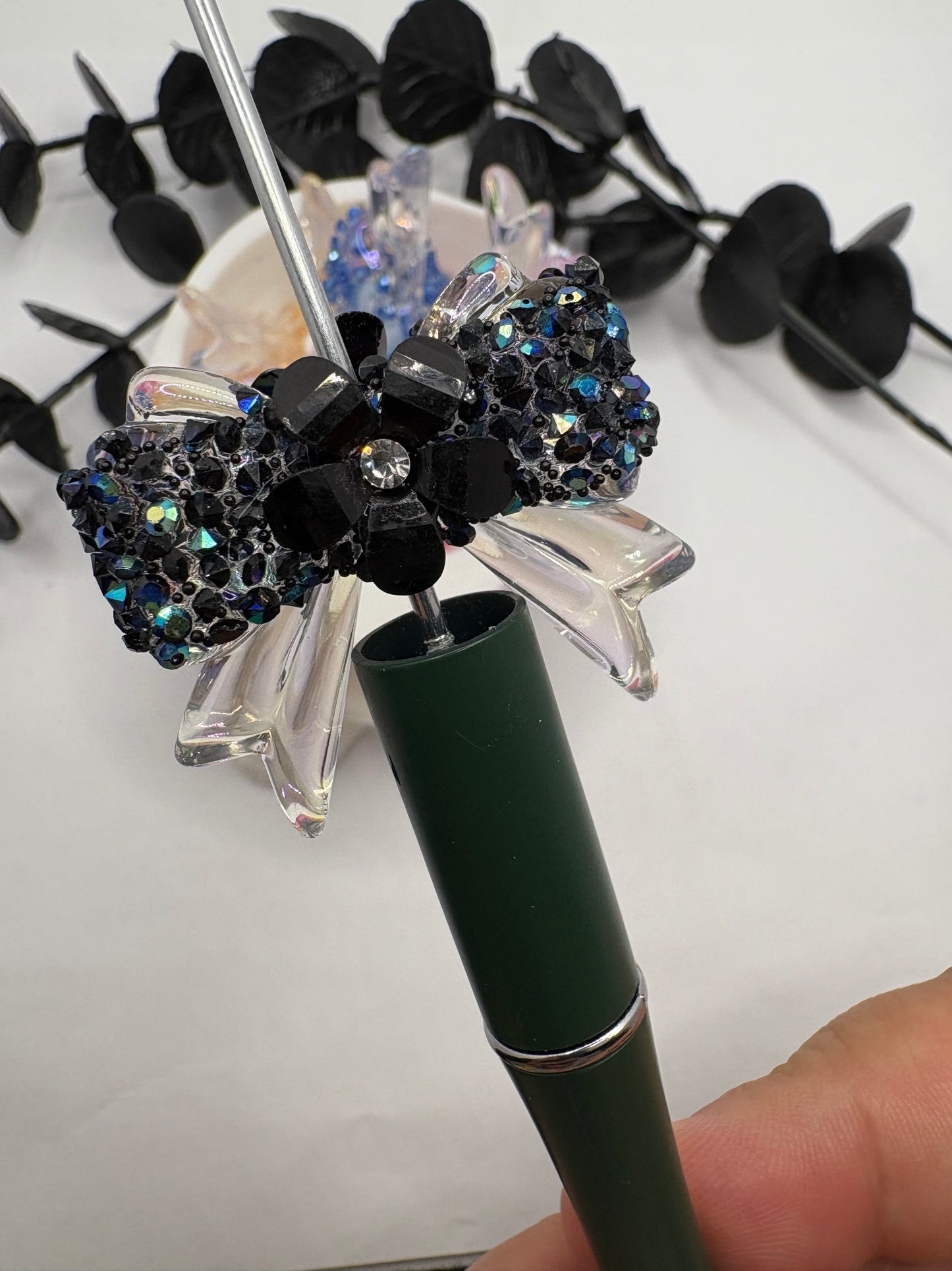 Acrylic Bows with rhinestone, flowers Beads, 32mm beads for pens, beading supplies, beading, 1pc