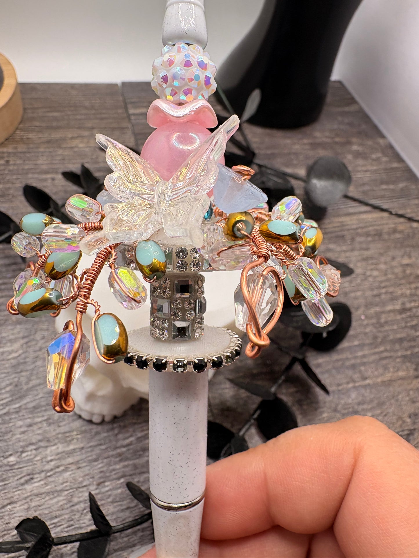 Fancy Custom Wire Wrapped Copper Plant bead: 1pc beaded plant bead 1.75in