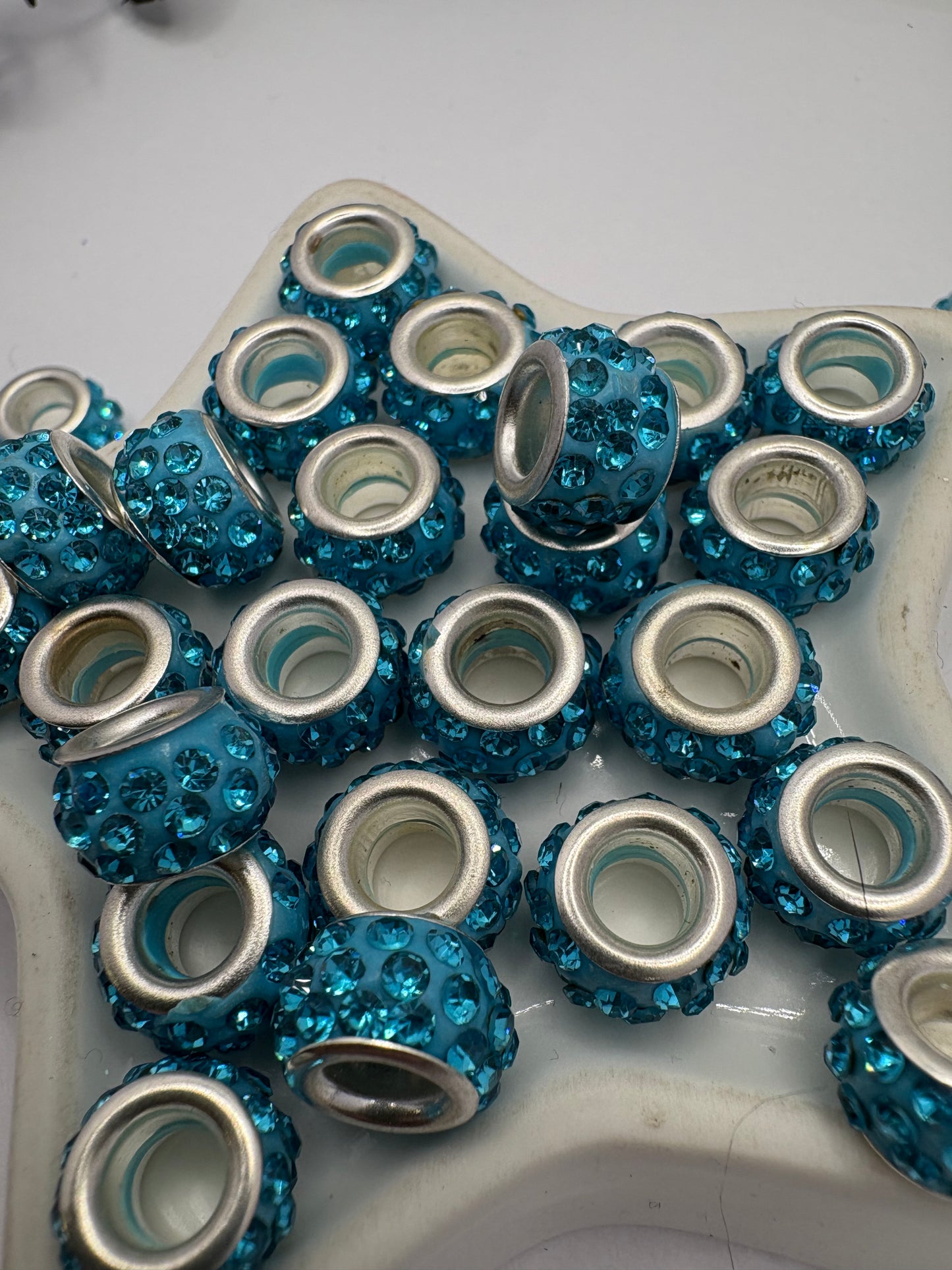 Blue Rhinestone bead spacer, 7mm beads for pens, beading supplies, beading, 10pc spacers