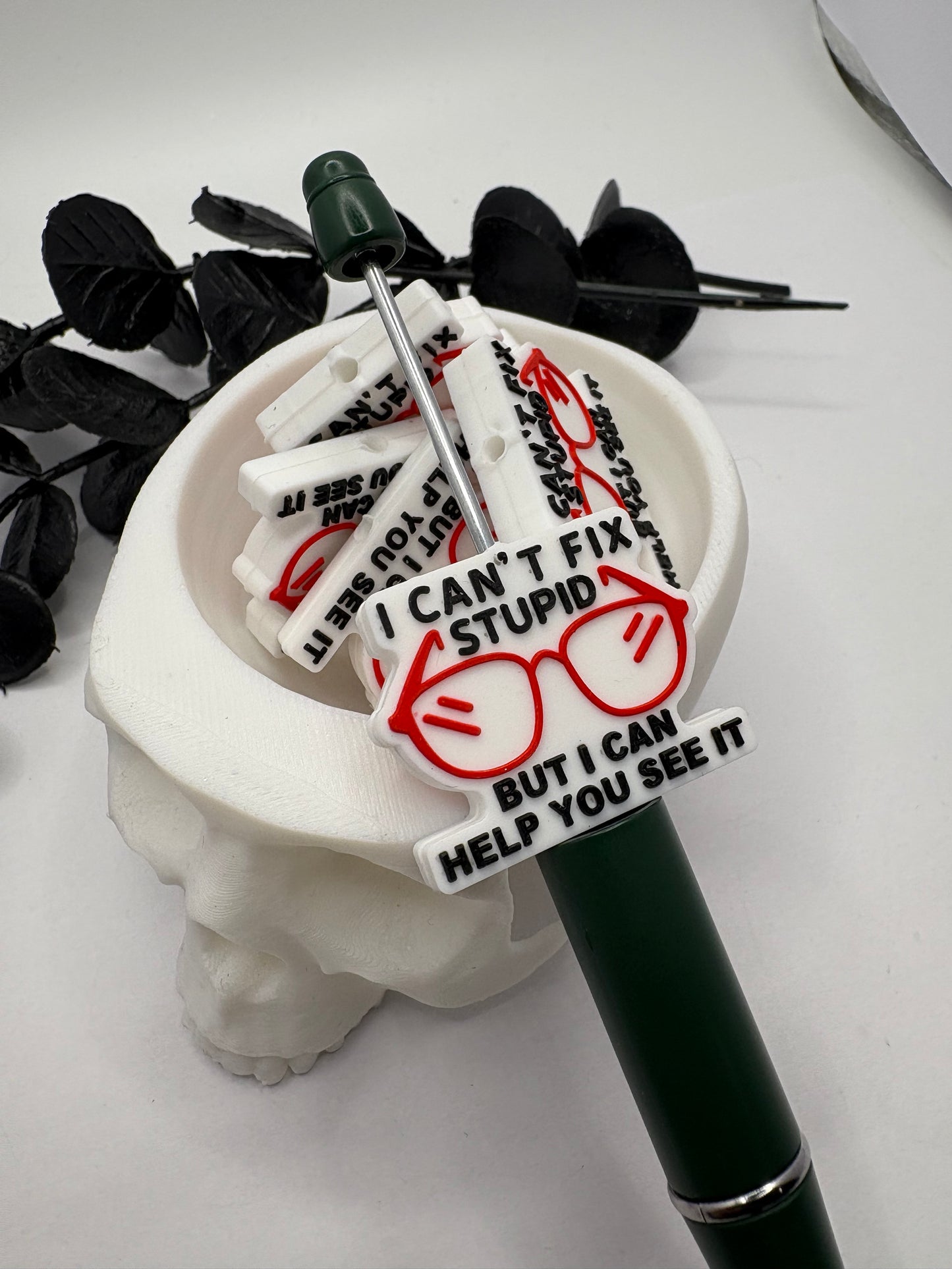 Can't Fix Funny Bead, Silicone focal bead, cute bead for pens, double sided print 24.5mm, 1pc