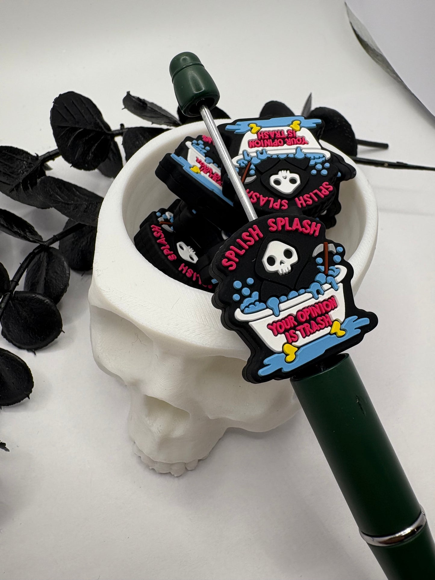 Splish Splash funny Bead, Silicone focal bead, cute bead for pens, double sided print 30.5mm, 1pc