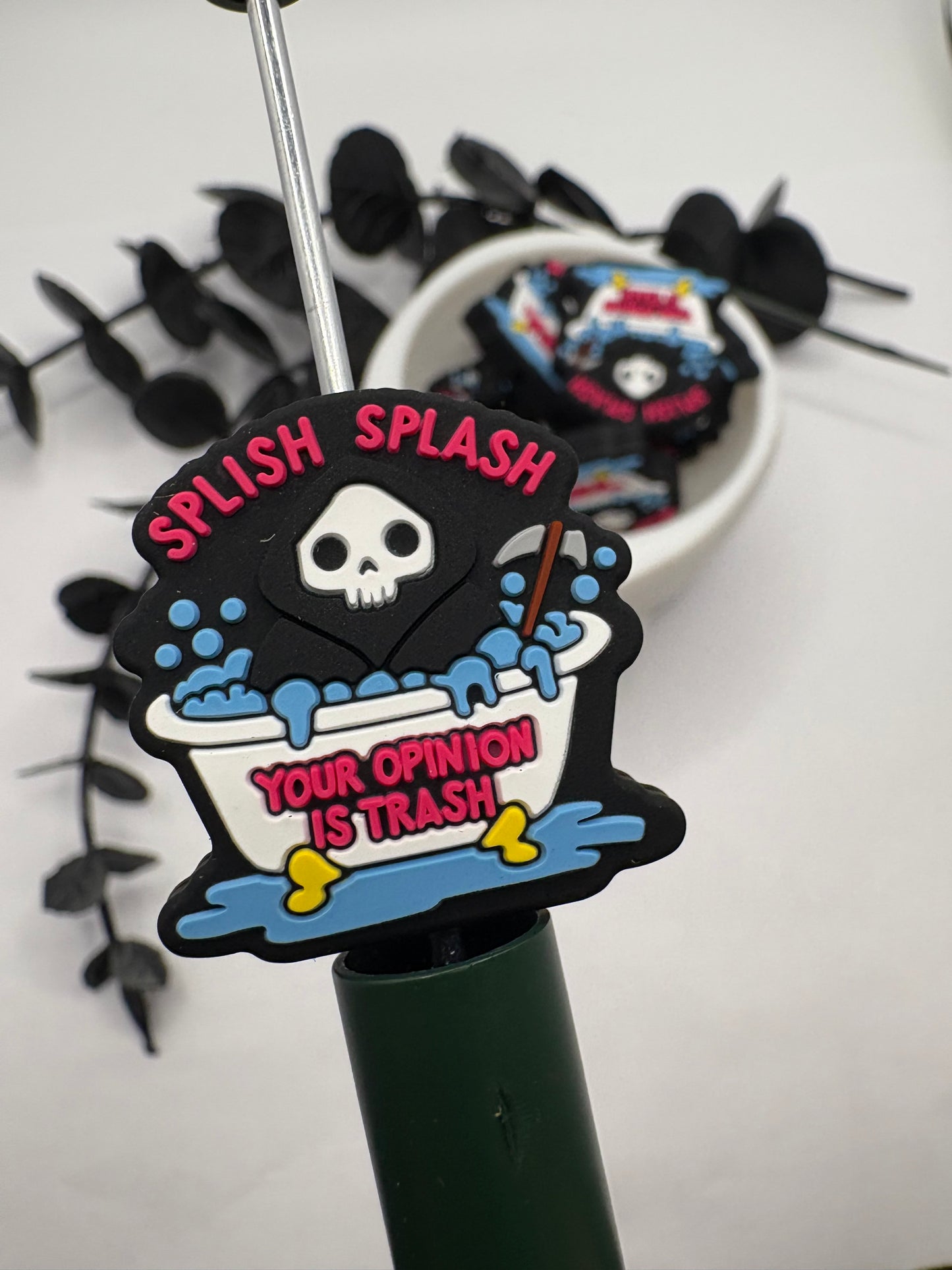 Splish Splash funny Bead, Silicone focal bead, cute bead for pens, double sided print 30.5mm, 1pc