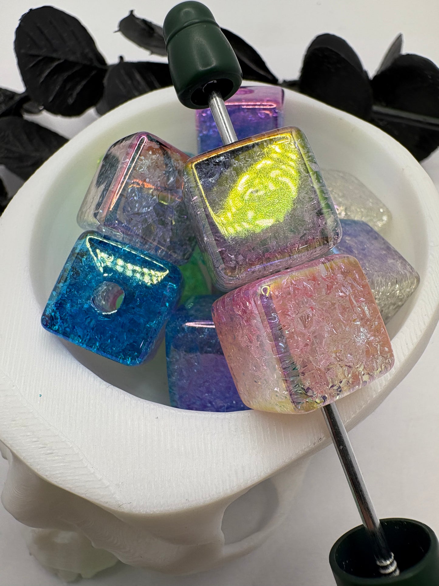 Duo Color Crackle Cube beads, acrylic 15mm beads for pens, beading supplies, bubblegum bead