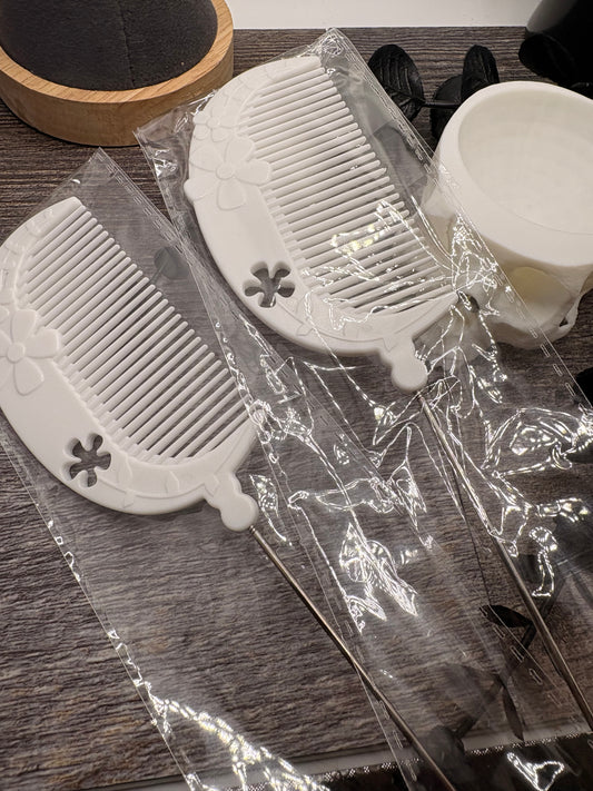 White Floral Comb Beadable blank: 85.5mm bar length, comb for beading crafts, 1pc