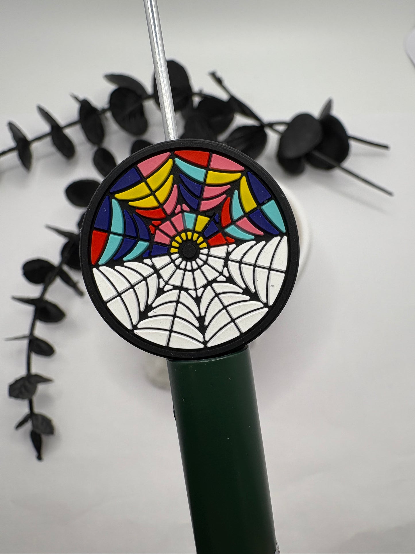 Stained Glass web Bead, Silicone focal bead, cute bead for pens, double sided print 29mm, 1pc