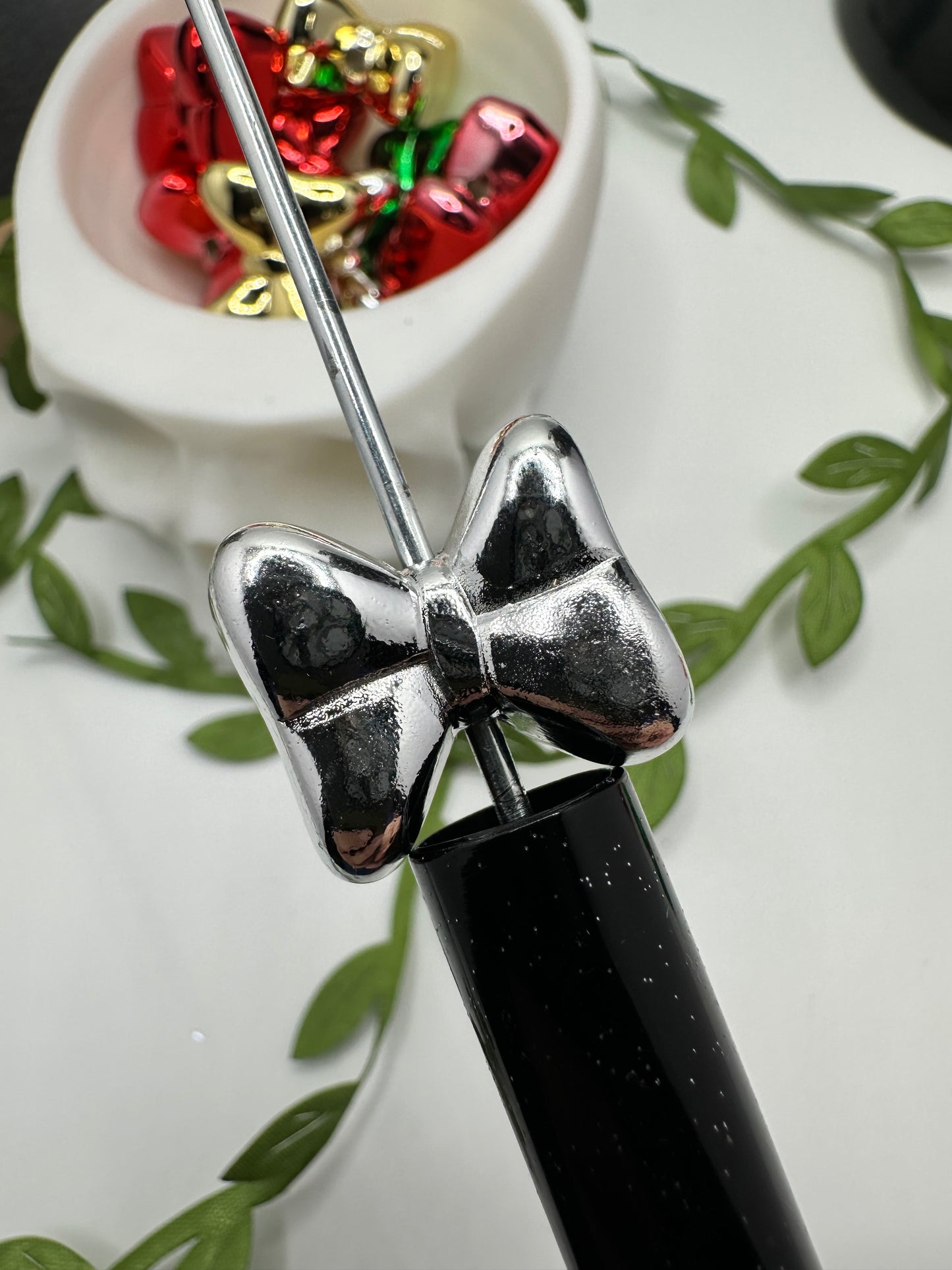 Metallic puff Bows 2pc bead, acrylic 19mm beads for pens, beading supplies, beading, metallic bows 2pc