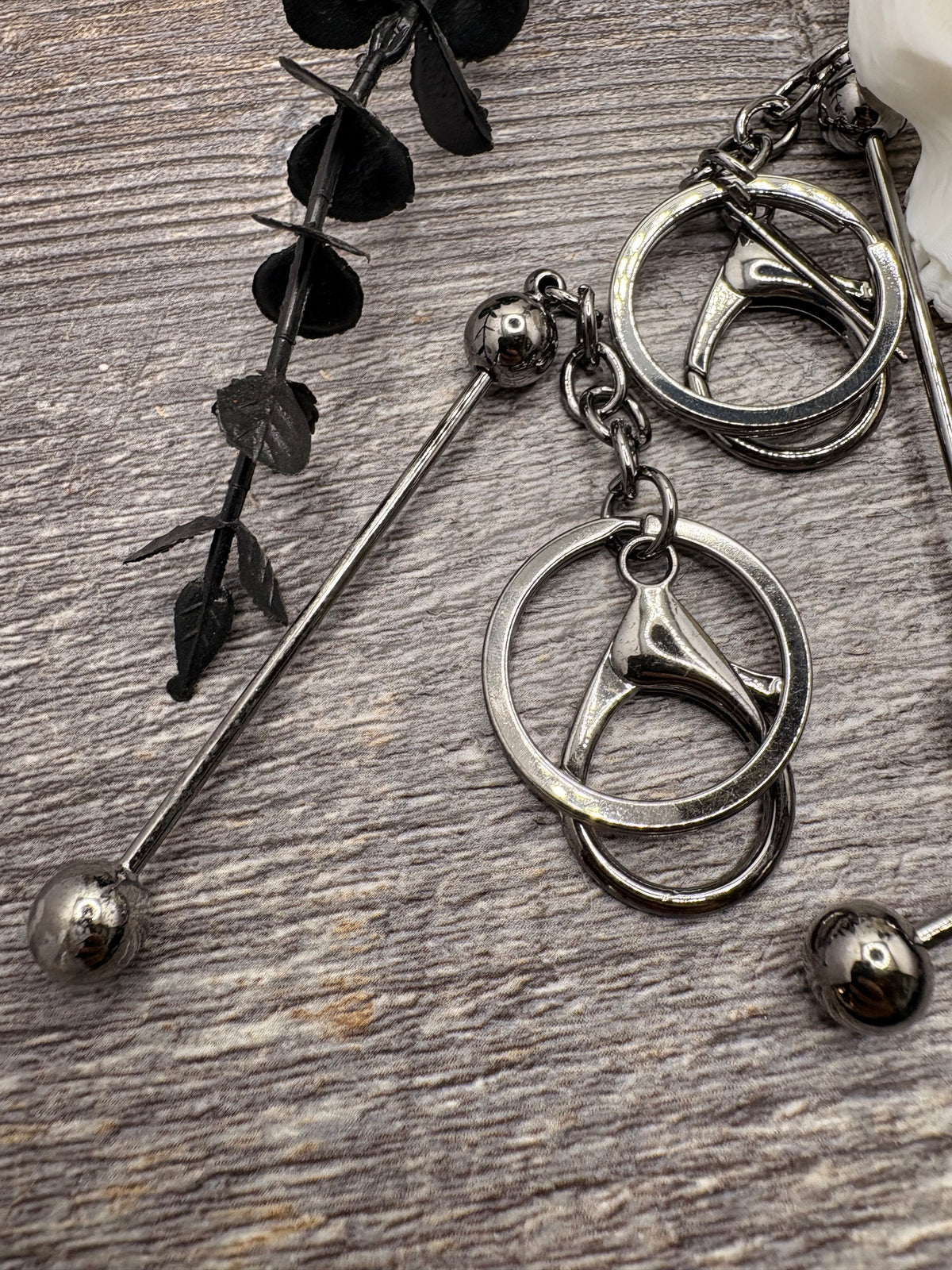 Gunmetal beadable keychain bar, split ring keychain, 56mm bar, 1pc