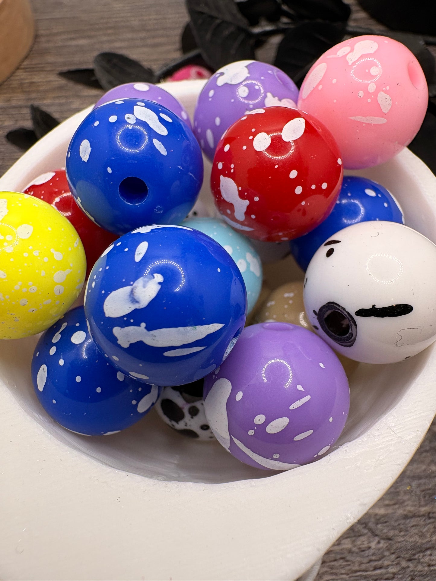 Opaque Splattered Acrylic Beads: Multicolored Mix 15mm