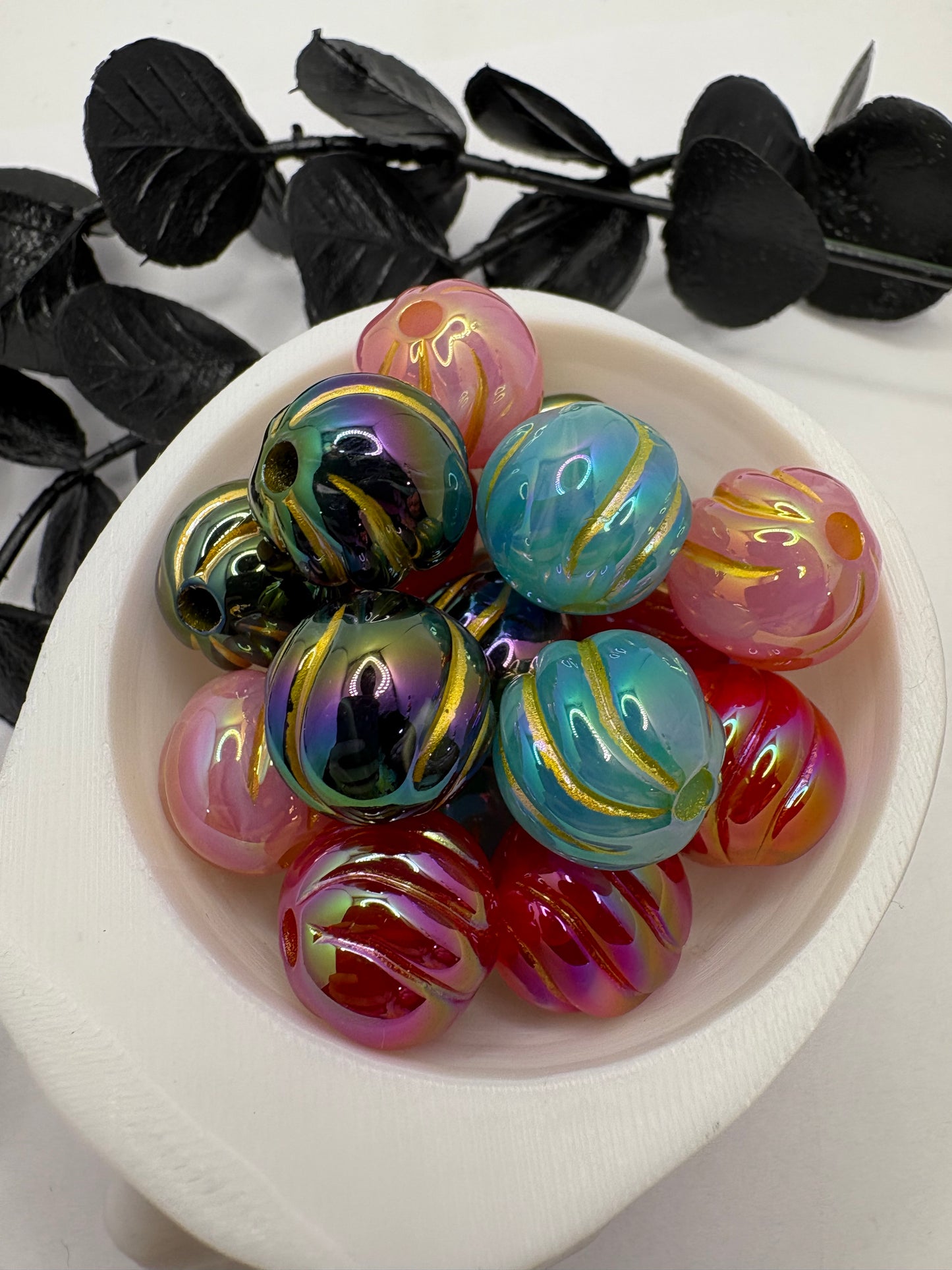Mixed golden swirl pumpkin bubblegum bead, acrylic 15.5mm beads for pens, beading supplies, mixed color