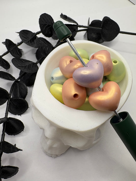 Matte Pearl puff heart 5pc bead, acrylic 14.5mm beads for pens, beading supplies, beading, 5pc color mix