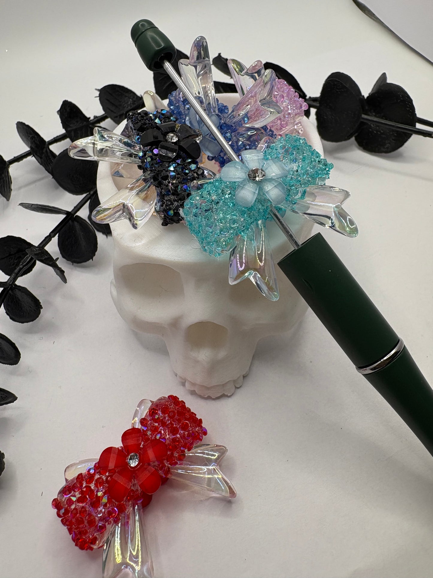 Acrylic Bows with rhinestone, flowers Beads, 32mm beads for pens, beading supplies, beading, 1pc