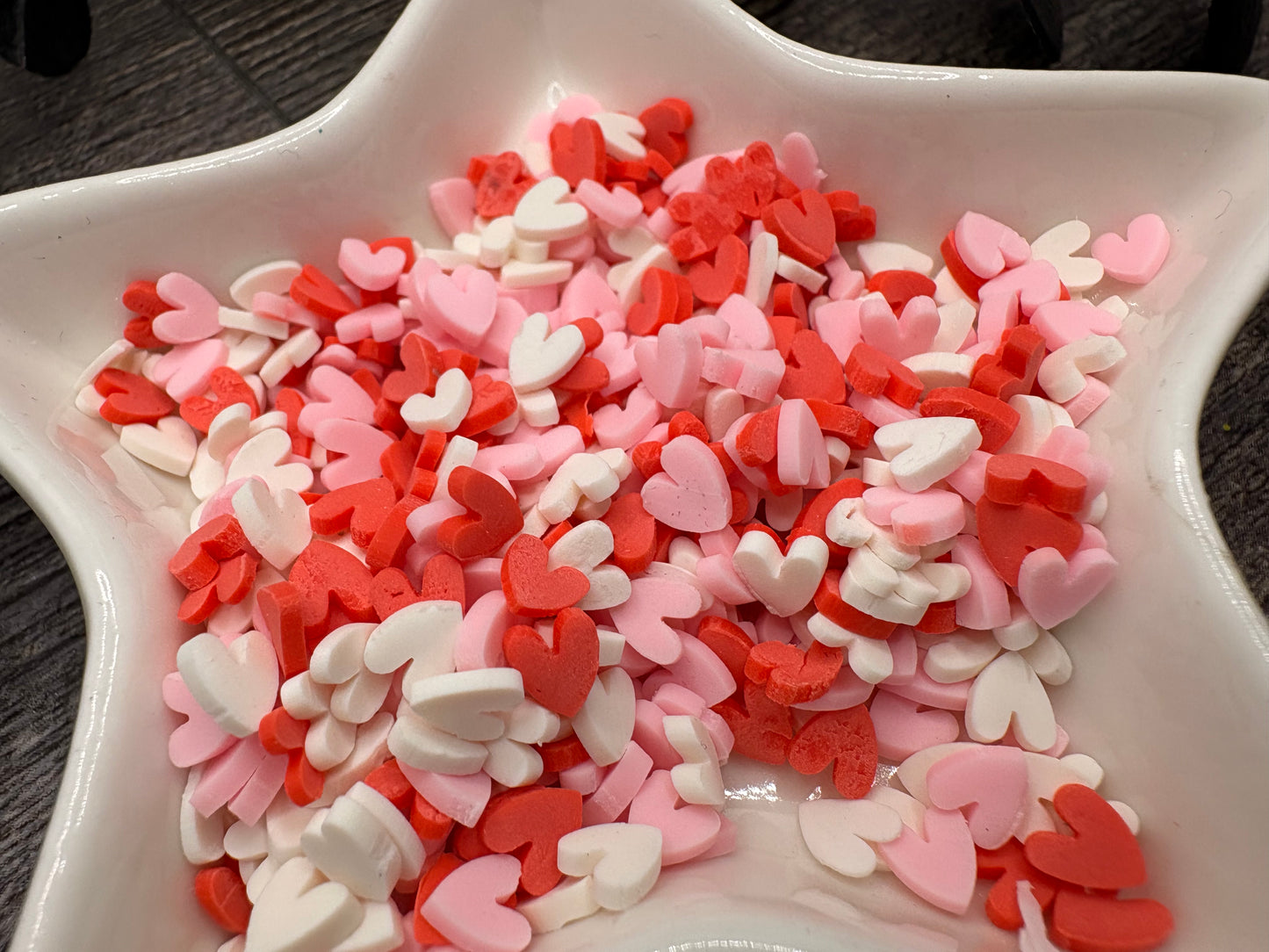 Clay Heart Slice: Red, White and Pink Filler pieces, .5oz Wt.
