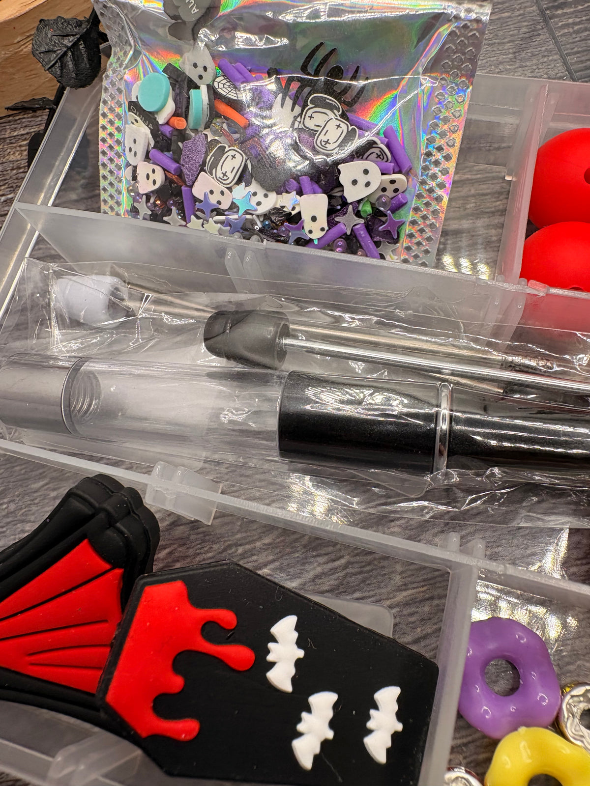 Halloween diy beaded pen kit, 3 pen set, bead mix, Complete pen kit 35pc per kit