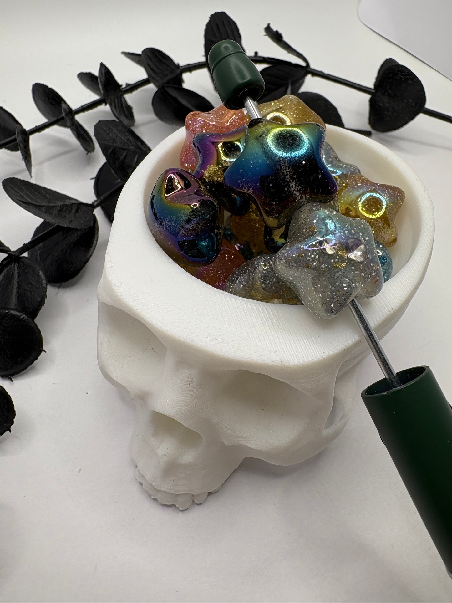 Glitter jeweled Stars bead, acrylic beads for pens, beading supplies, beading, 18mm, beads for keychain, 5pc mix