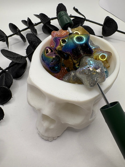 Glitter jeweled Stars bead, acrylic beads for pens, beading supplies, beading, 18mm, beads for keychain, 5pc mix