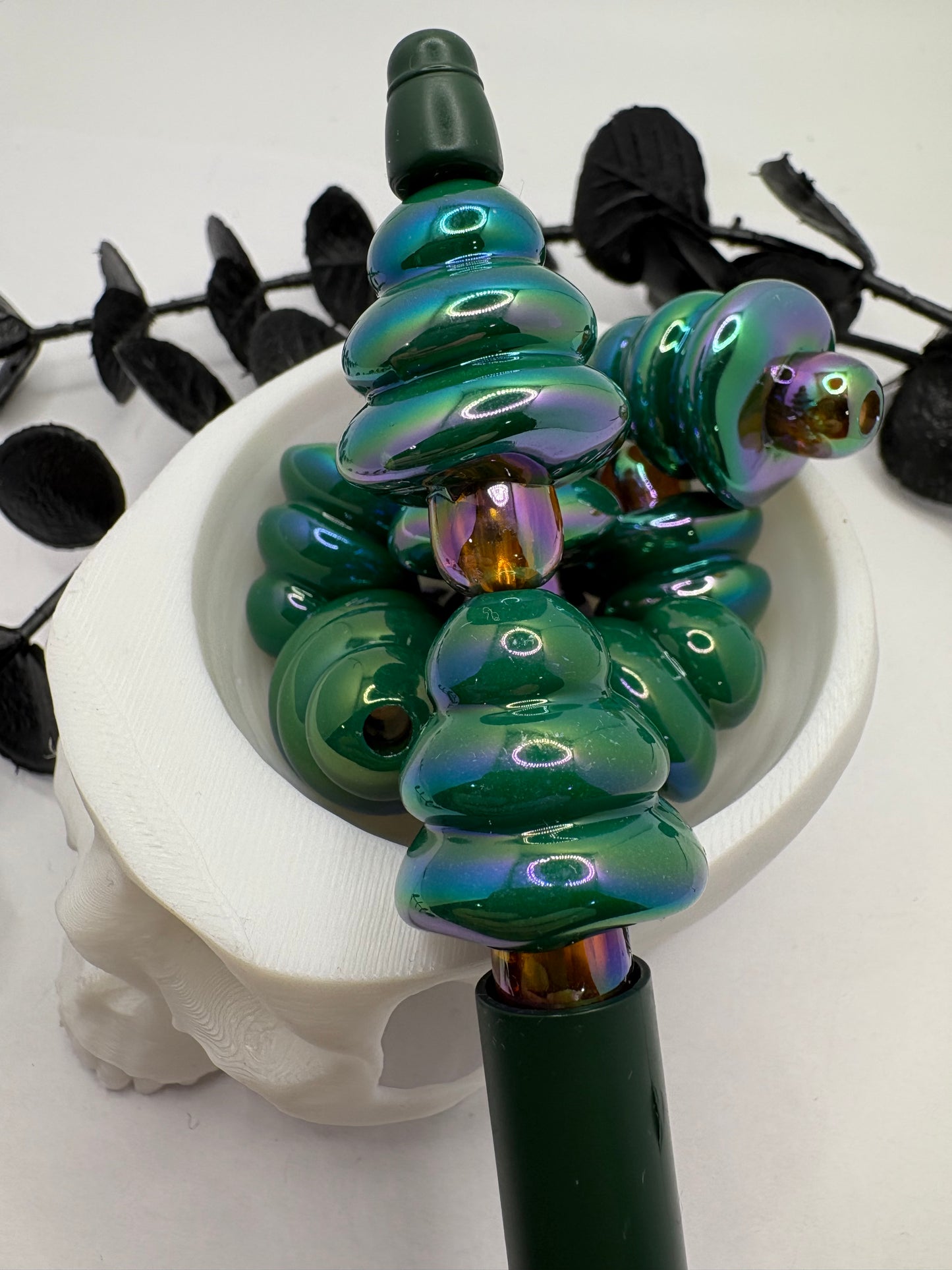 Green Christmas tree bead, beadable pen bead, big focal bead 3d acrylic 1pc