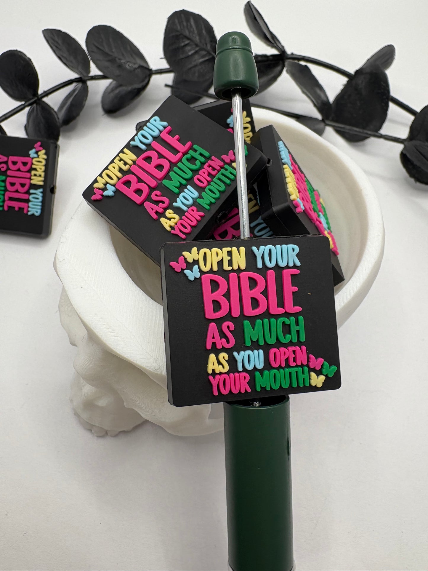 Funny Bible book humor, Silicone focal bead, cute bead for pens, double sided print 27.5mm, 1pc