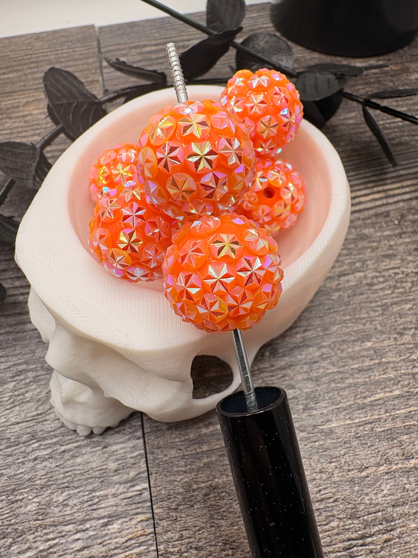 Acrylic neon orange rhinestone Beads, 20mm beads for pens, beading supplies, beading 5pc Bling