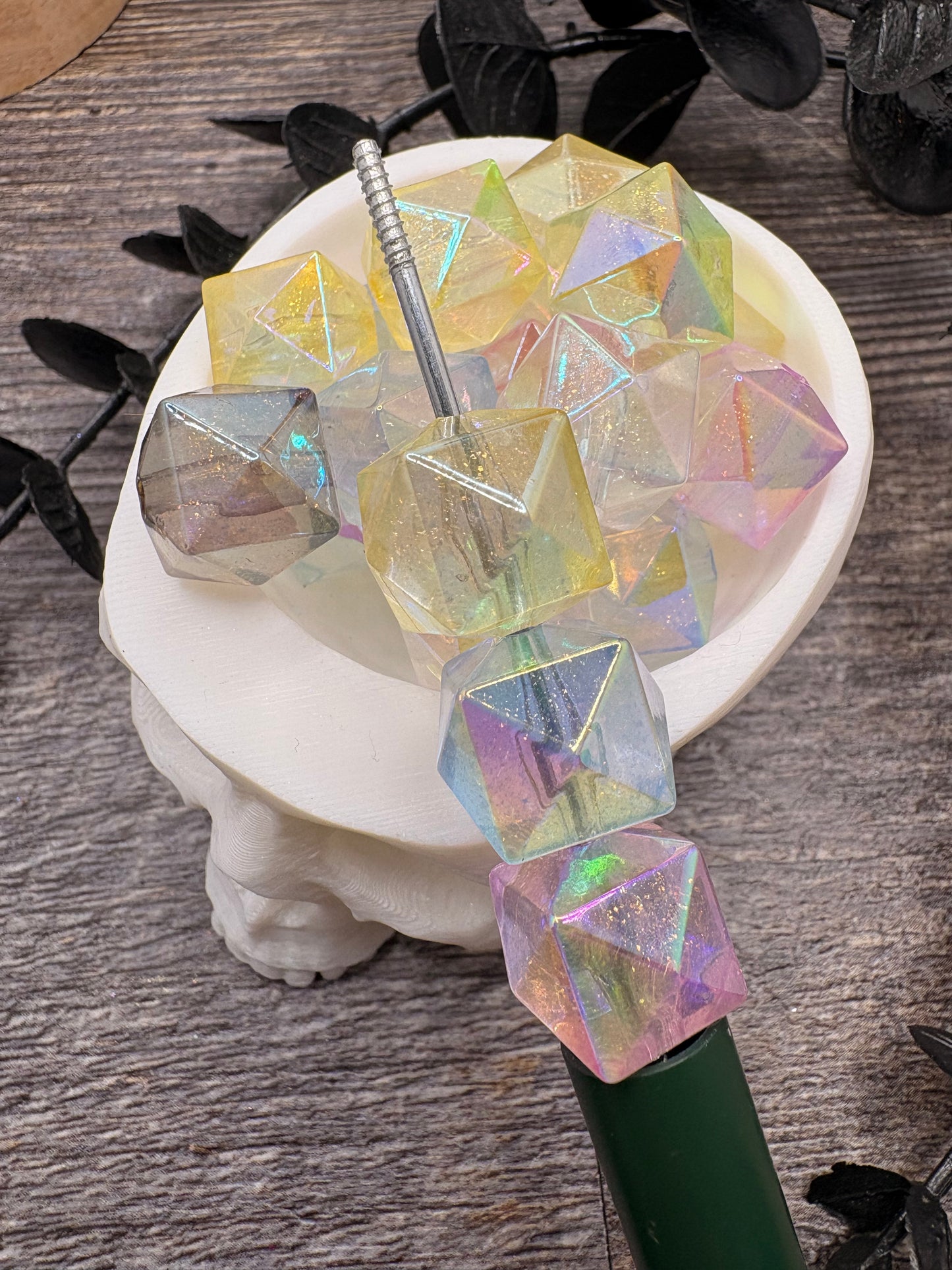 Dbl Hex IR Opal Shimmer bead, acrylic 15.5mm beads for pens, beading supplies, acrylic beads