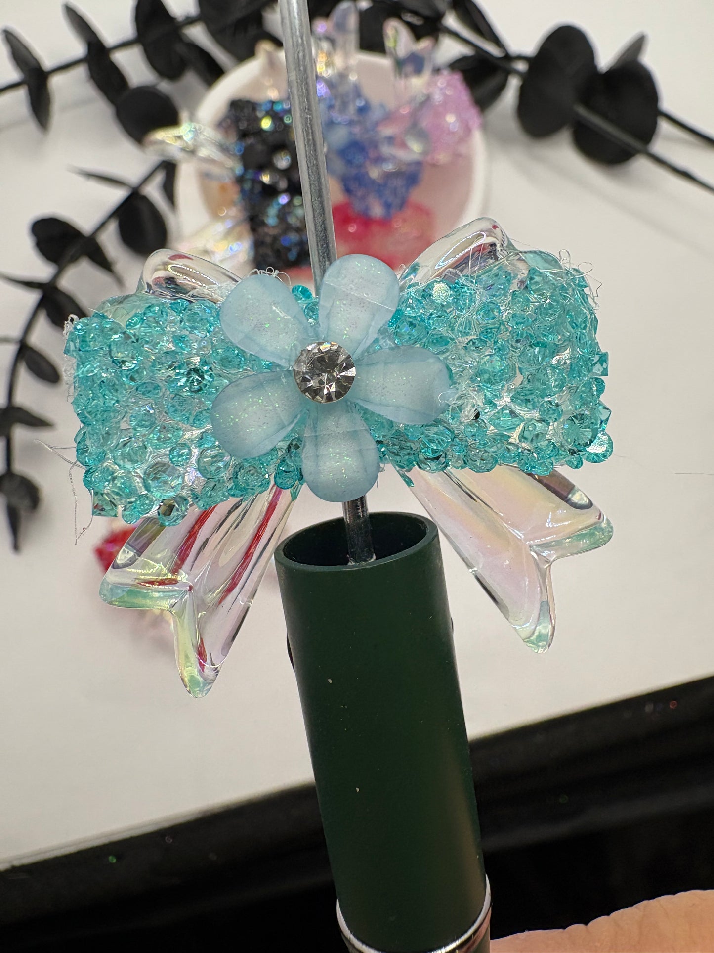 Acrylic Bows with rhinestone, flowers Beads, 32mm beads for pens, beading supplies, beading, 1pc