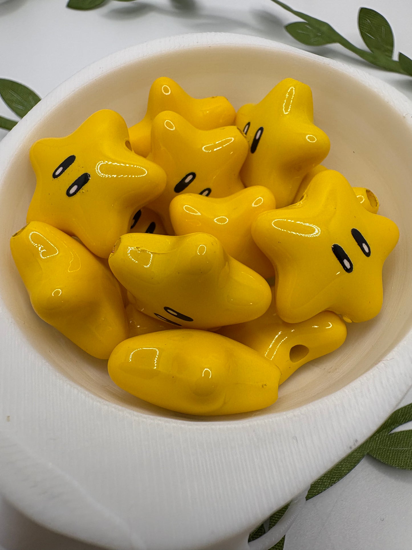 Yellow star bead, acrylic 20mm beads for pens, beading supplies, beading, 2pc