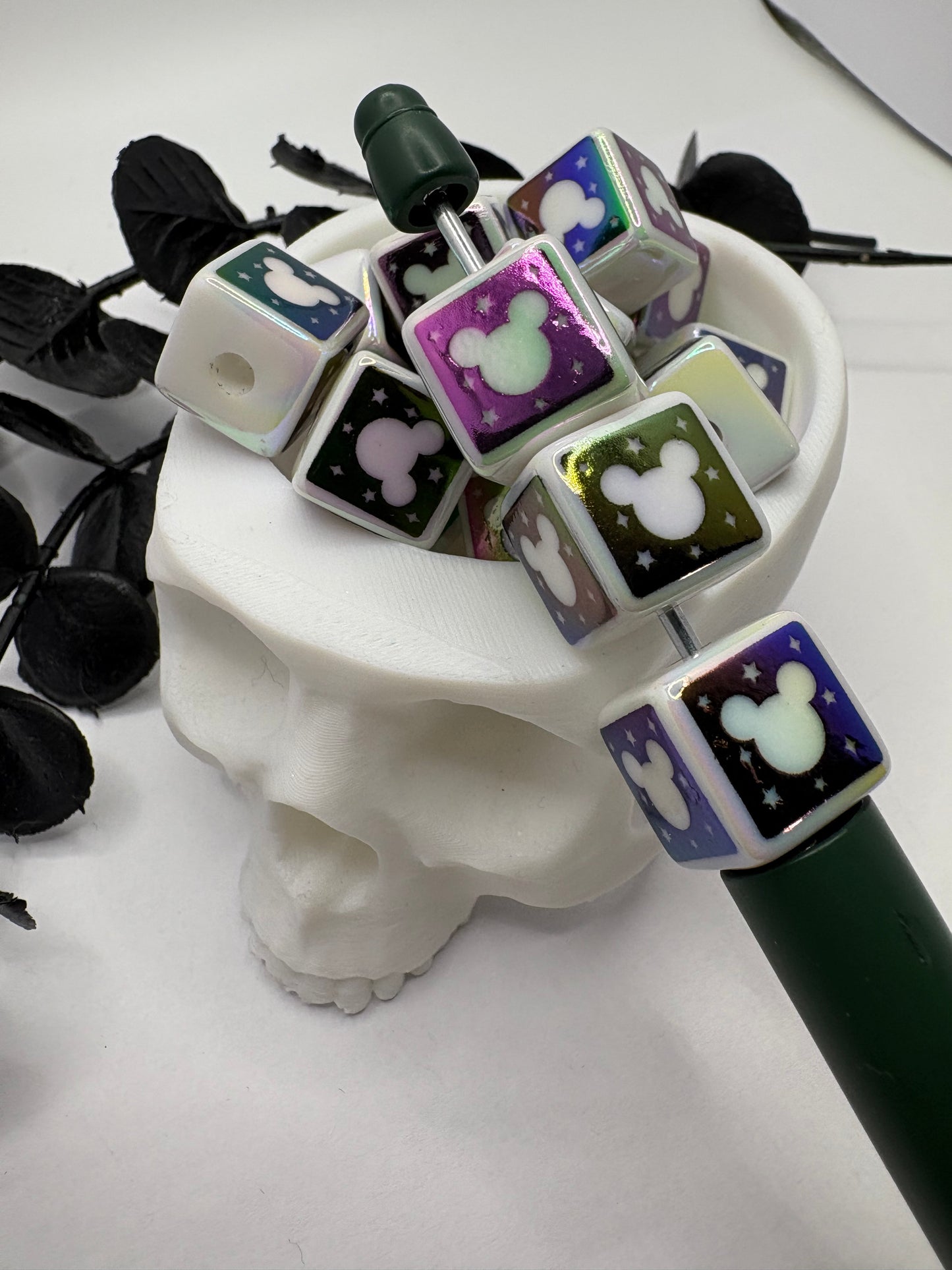 Mouse head Cube beads, acrylic 15mm beads for pens, beading supplies, bubblegum bead mouse