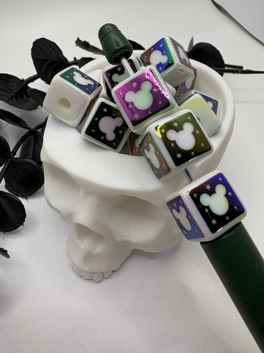Mouse head Cube beads, acrylic 15mm beads for pens, beading supplies, bubblegum bead mouse