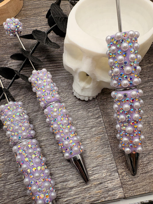 Purple Bling Pen blank: Beadable black ink, pen for beading crafts