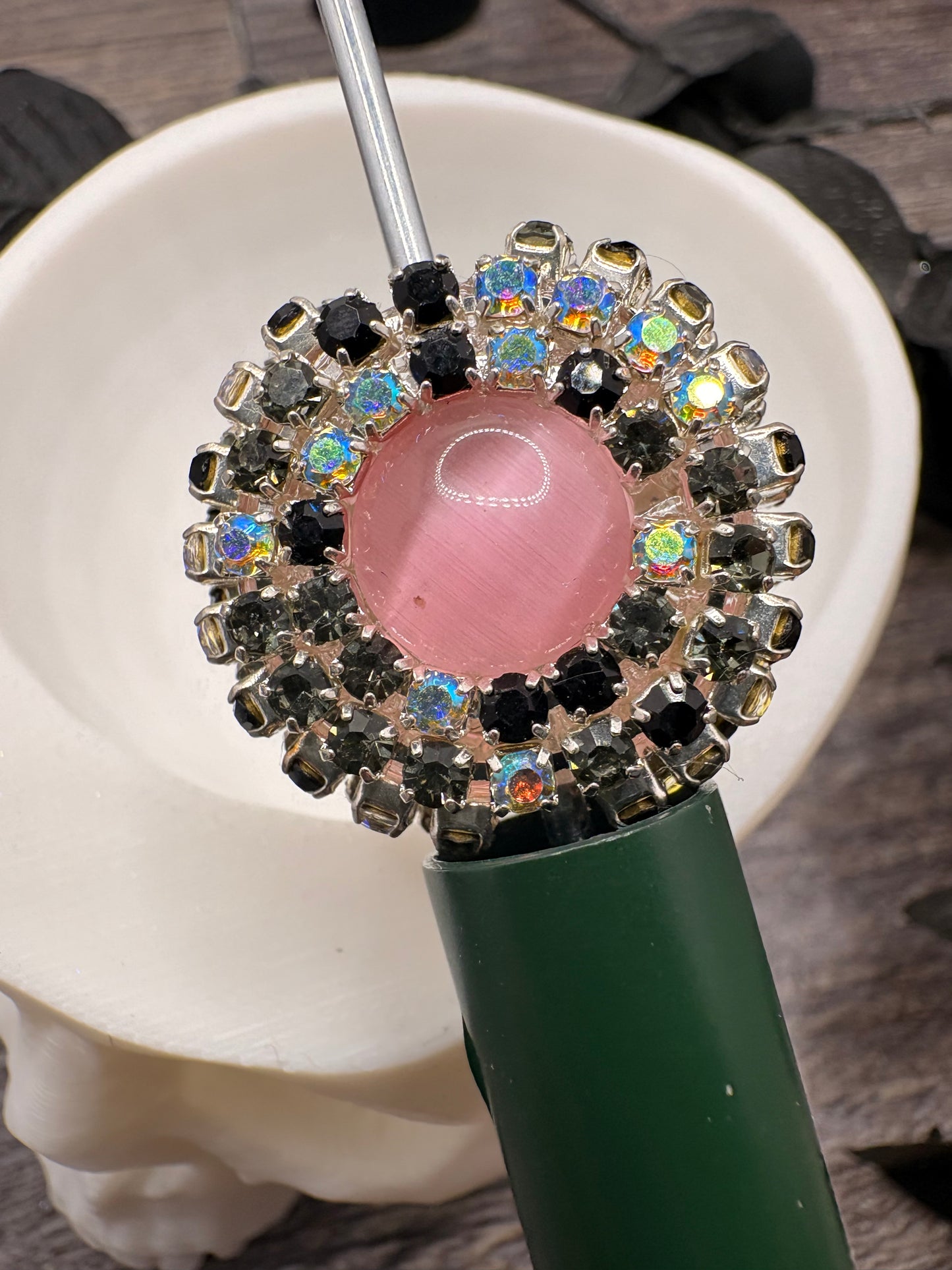 Rhinestone Cateye Jeweled Bead: 23.5mm beads for pens, beading supplies, beading, 1pc