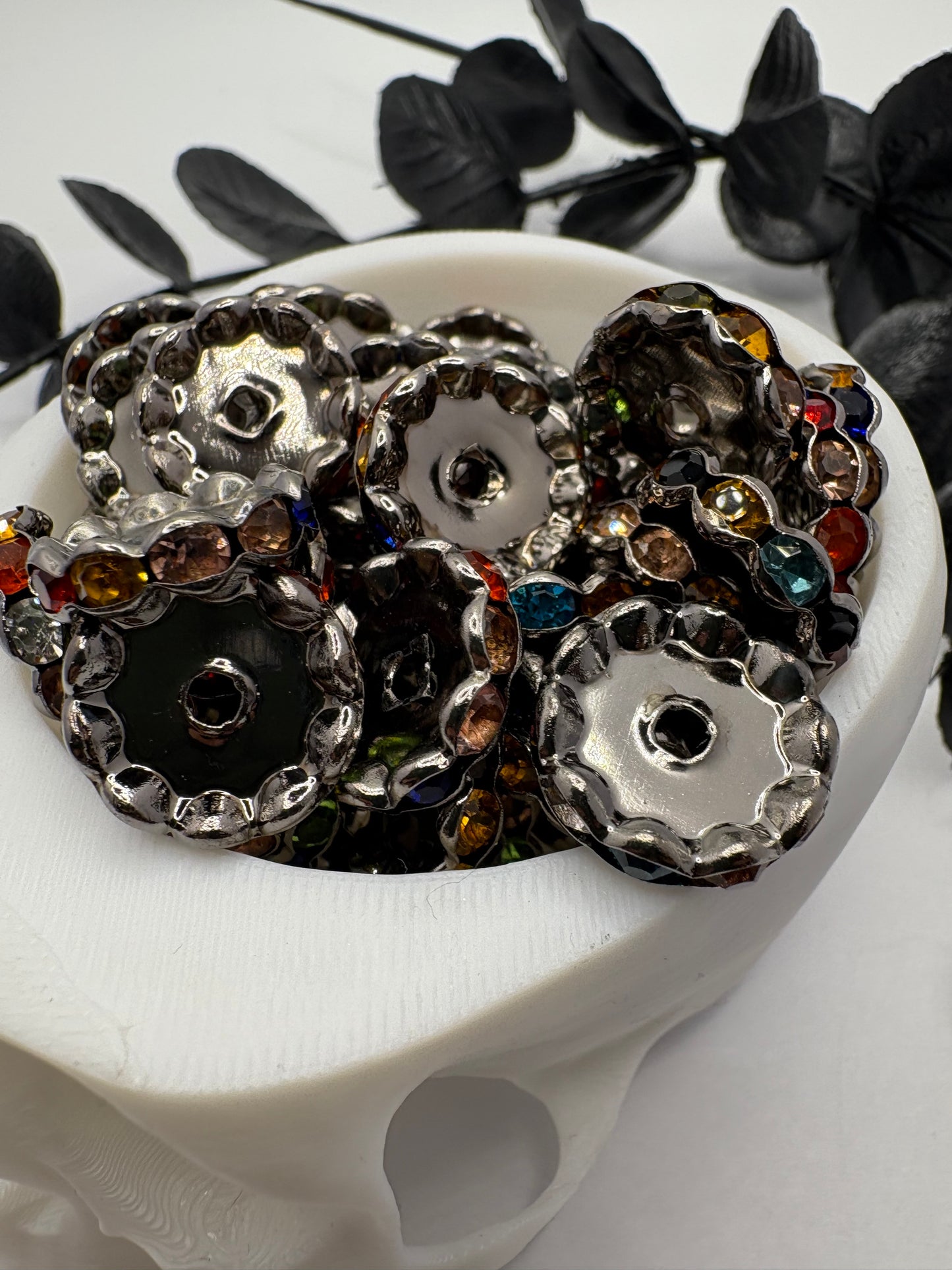 Multicolored Gunmetal Rhinestone bead spacer, 14.5mm for pens, beading supplies, beading, 10pc spacers