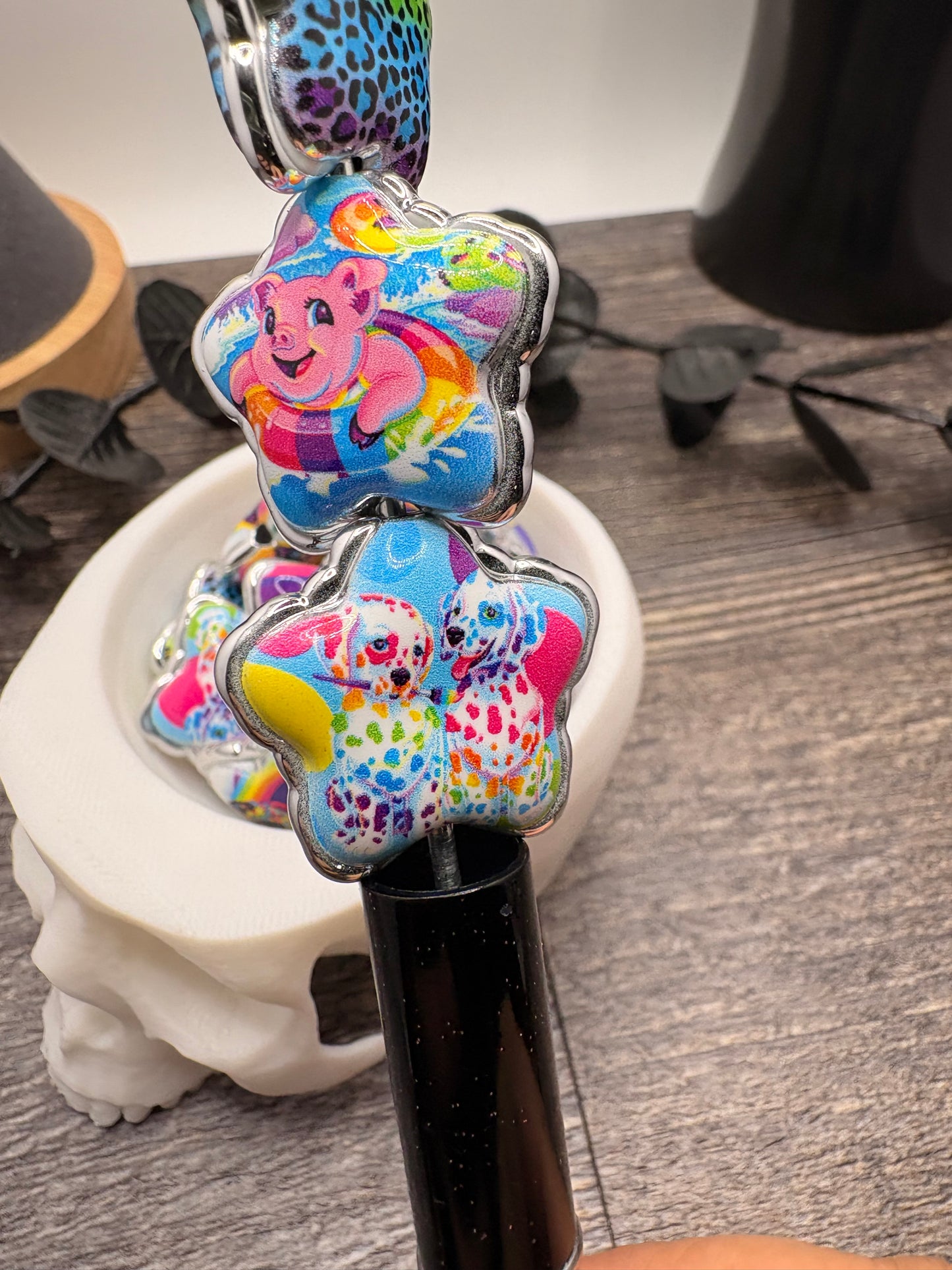 Rainbow Lisa printed beads, acrylic beads for pens, beading supplies, beading, fancy 24mm, 5pc