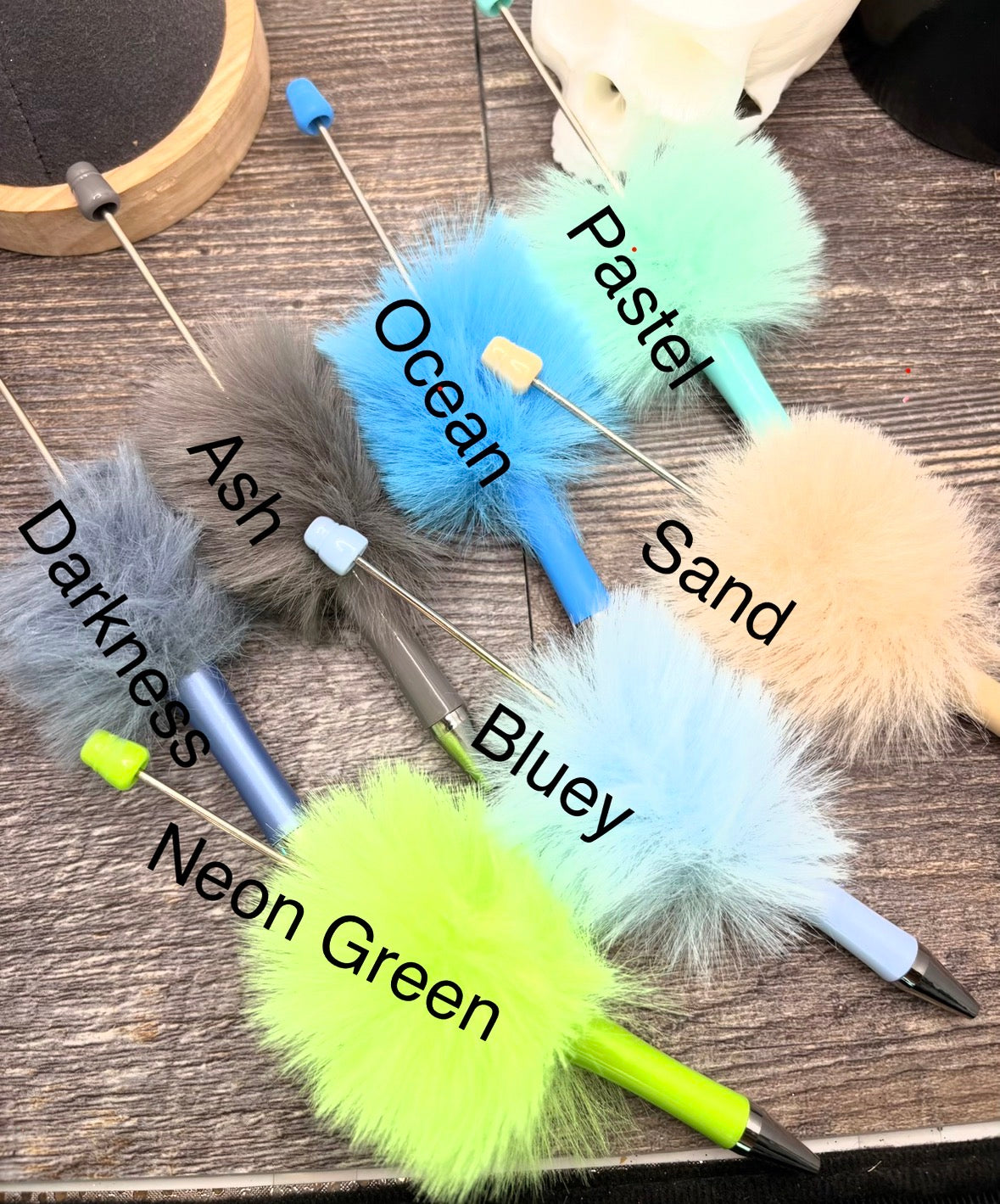 Faux Fur Fluff Pens, Beadable pen blank, black ink, pen for silicone beads, for acrylic beads, pens for crafting, beadable blanks supplies