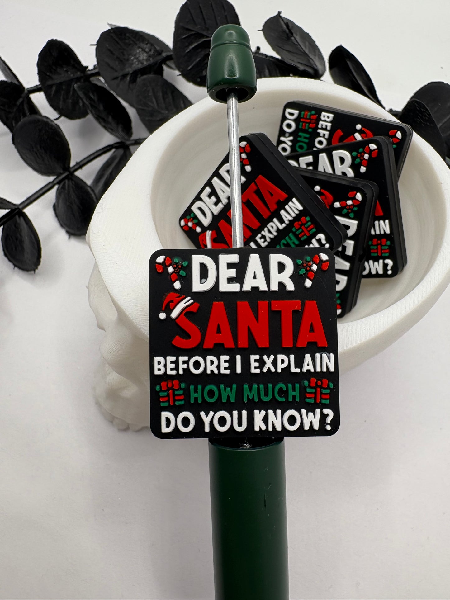 Santa Funny Bead, Silicone focal bead, cute bead for pens, double sided print 30mm, 1pc