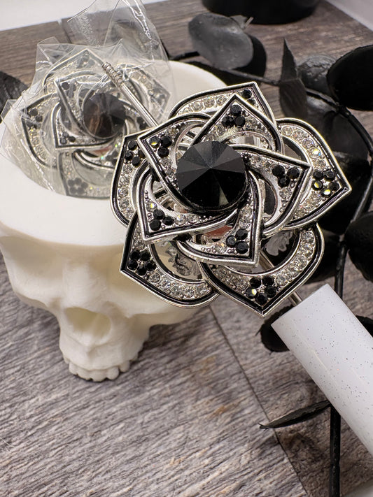Black Big Spinner Flower Bead, 1pc 40mm