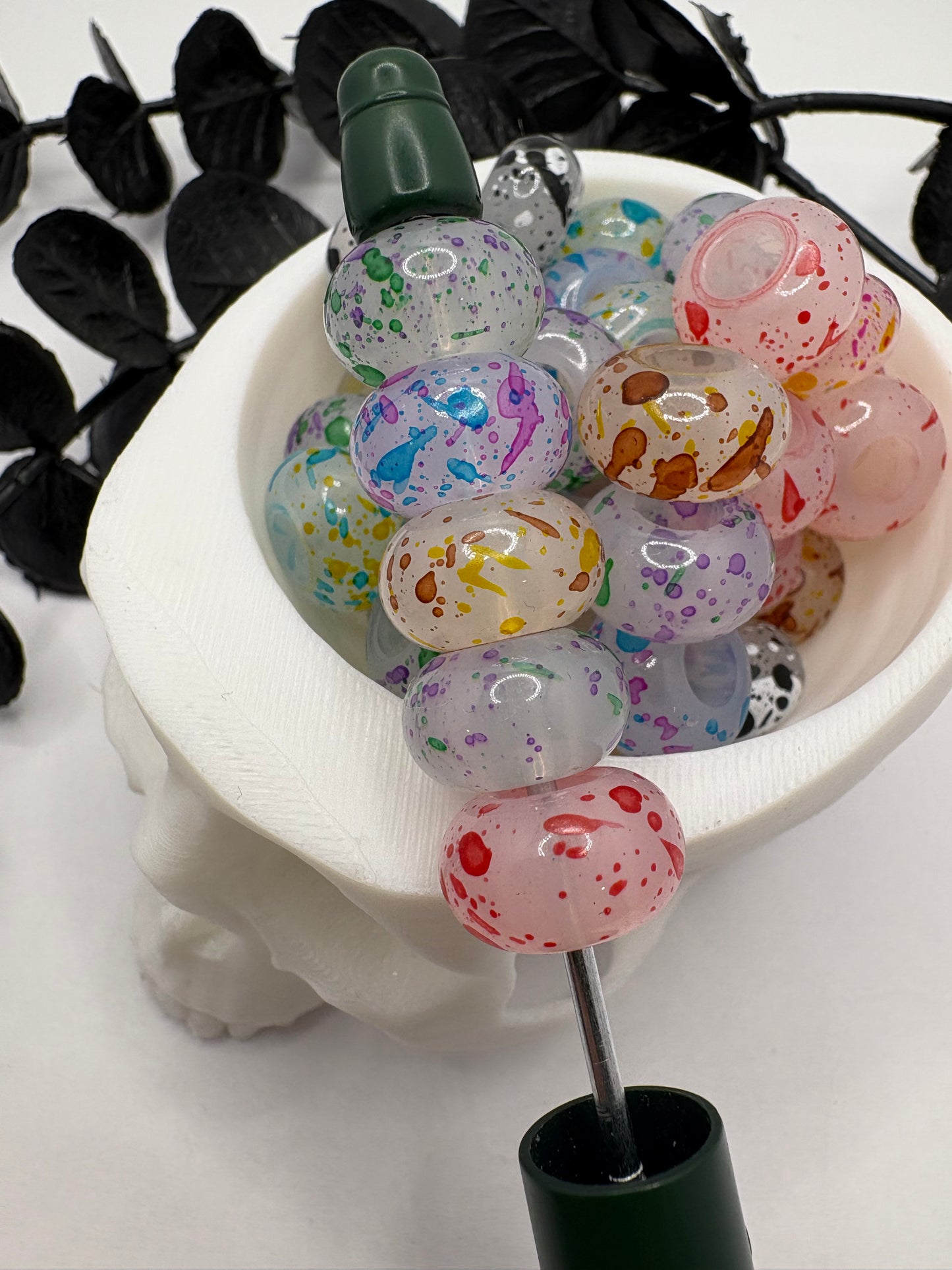 14mm Splattered Abacus acrylic spacer, beads for pens, beading supplies, beading, 5pc spacers, jewelry making
