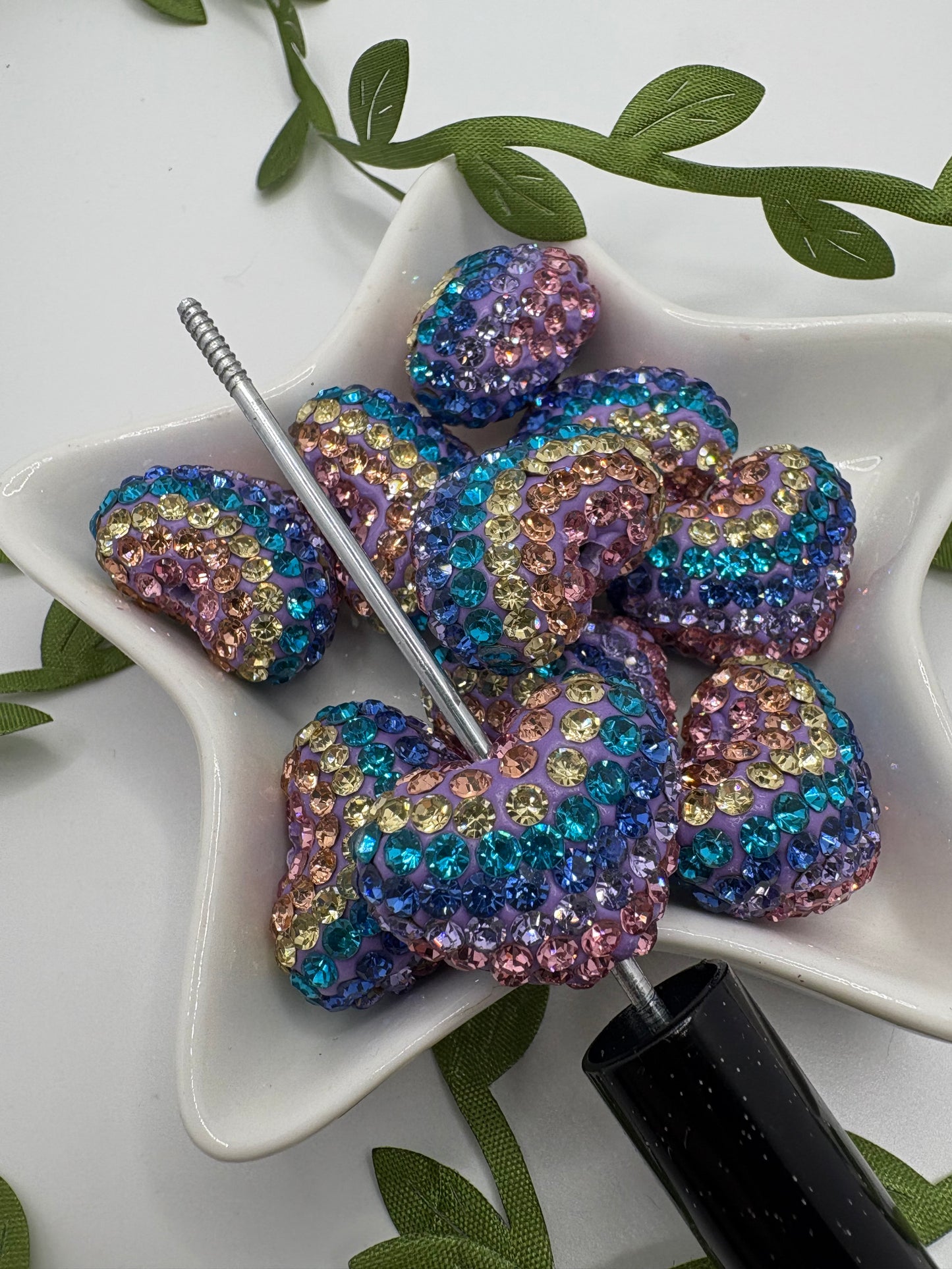Rainbow fancy rhinestone Beads, 16.5mm beads for pens, beading supplies, beading, 2pc