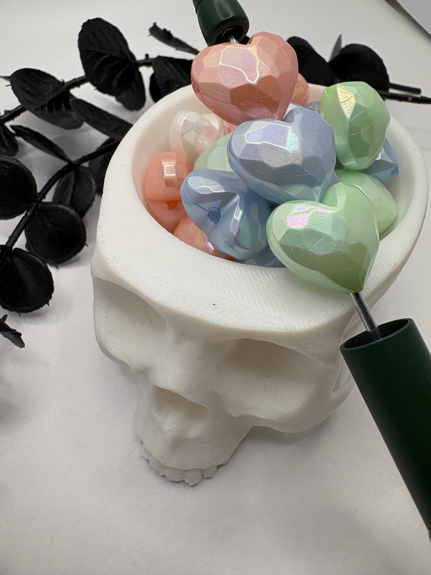 Gem pastel heart 5pc bead, acrylic 17mm beads for pens, beading supplies, 5pc mix