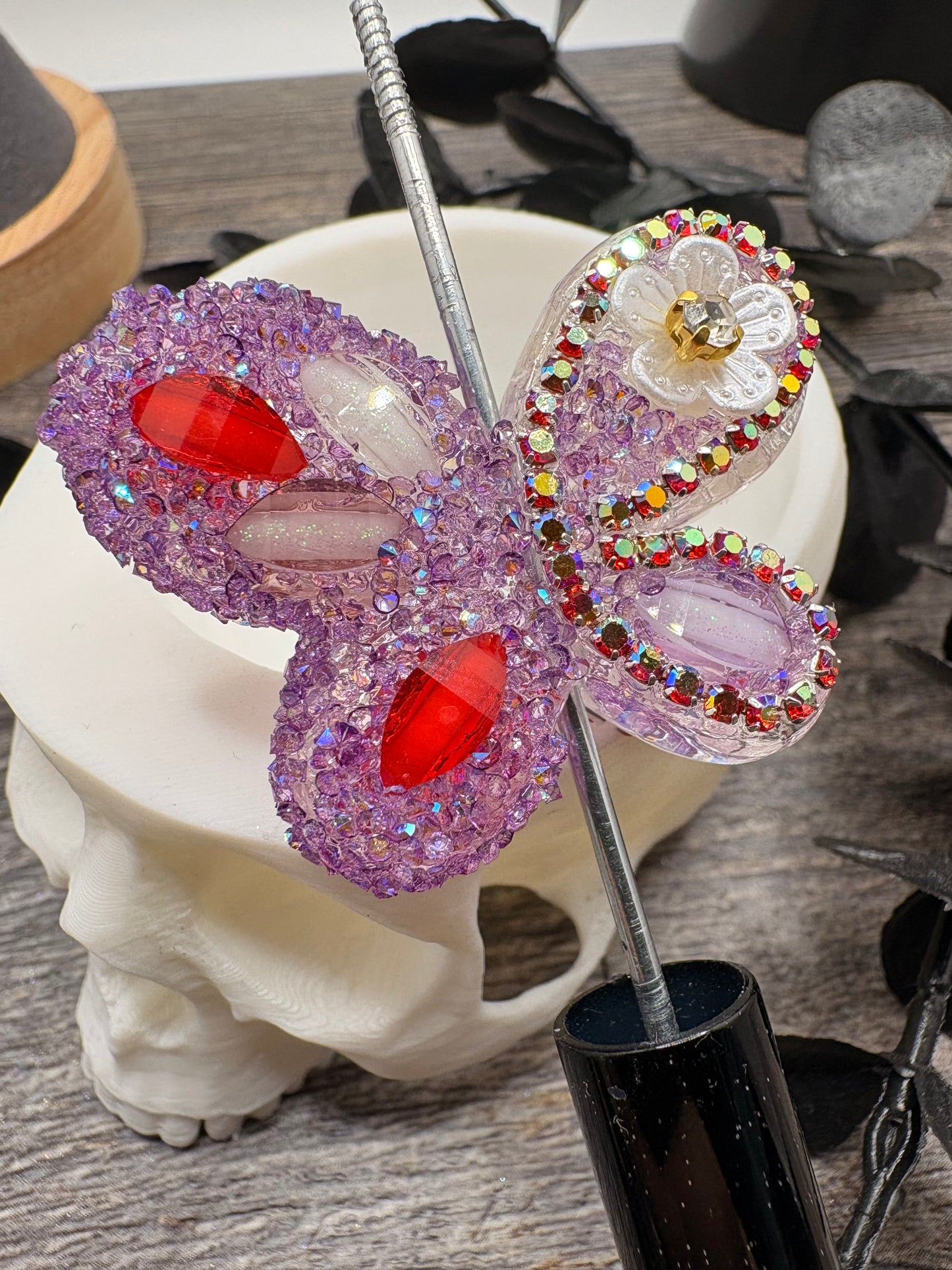 Custom Purple Bling Butterfly Bead, 33.5mm, 1pc