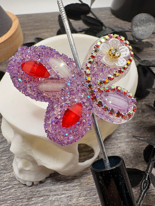 Custom Purple Bling Butterfly Bead, 33.5mm, 1pc