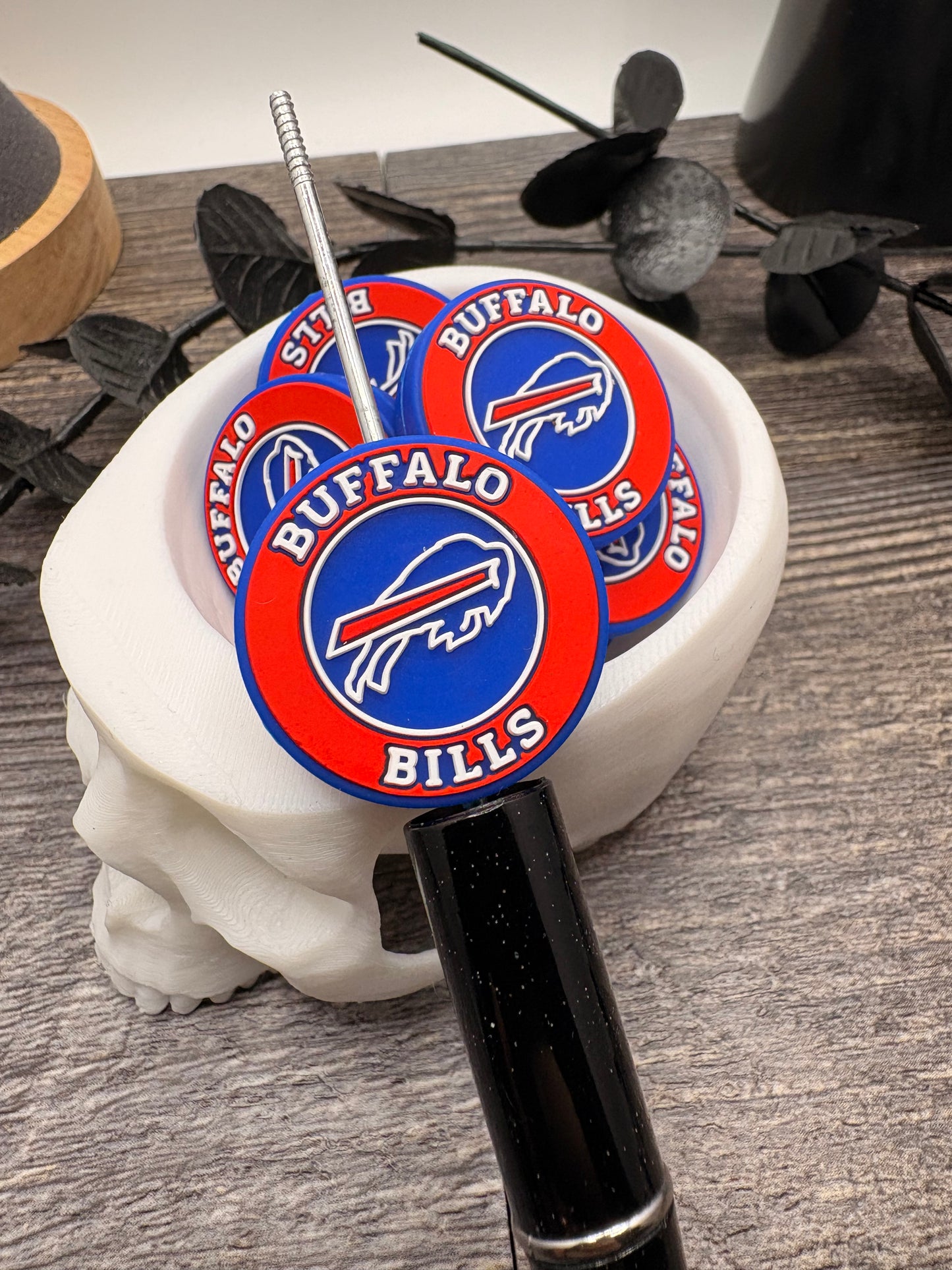 Bills football pen bead colorful, crafting beads, supplies, focal, silicone supply bead, silicone focal for beadable items, 28mm