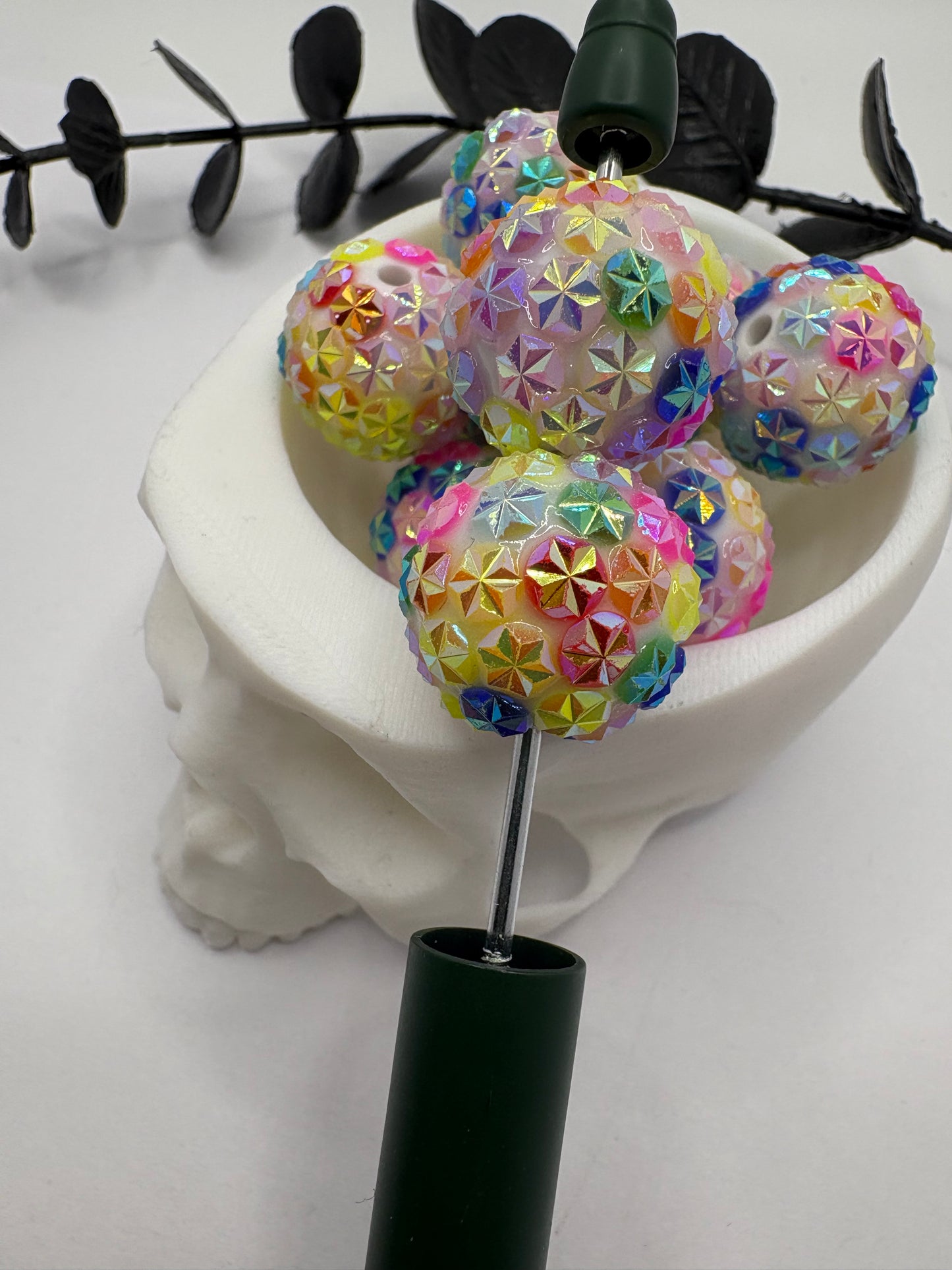 Acrylic neon bling rhinestone Beads, 20mm beads for pens, beading supplies, beading 5pc