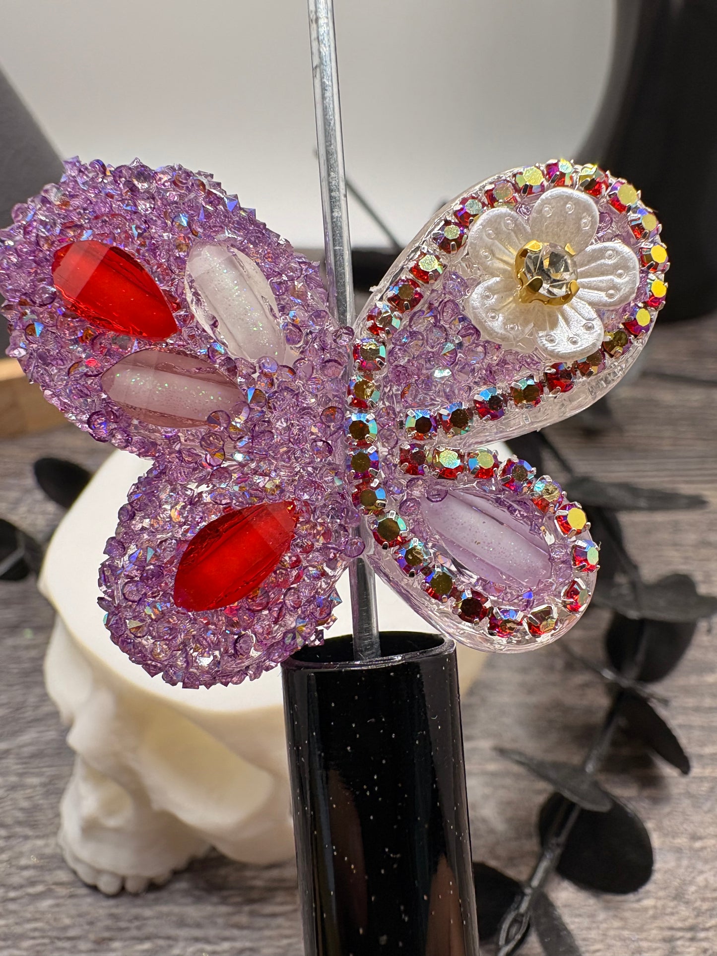 Custom Purple Bling Butterfly Bead, 33.5mm, 1pc