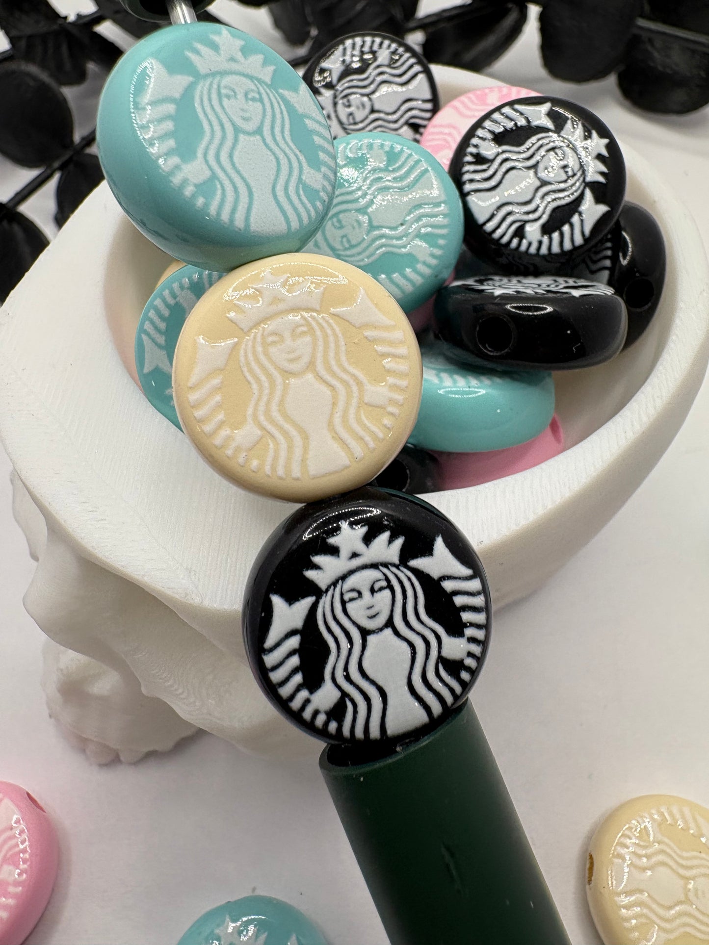 Coffee printed bead, acrylic 17.8mm beads for pens, beading supplies, beading, 5pc color mix