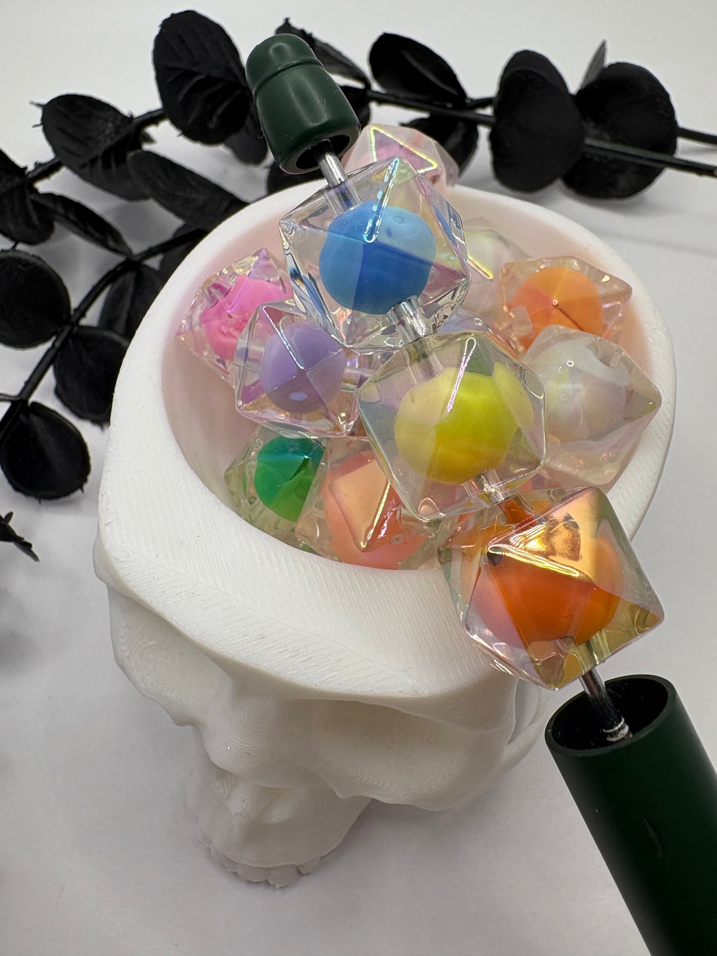 Double Hex spring pastel beads, acrylic 16mm beads for pens, beading supplies, bubblegum beads, multicolored iridescent bead 2.5mm hole