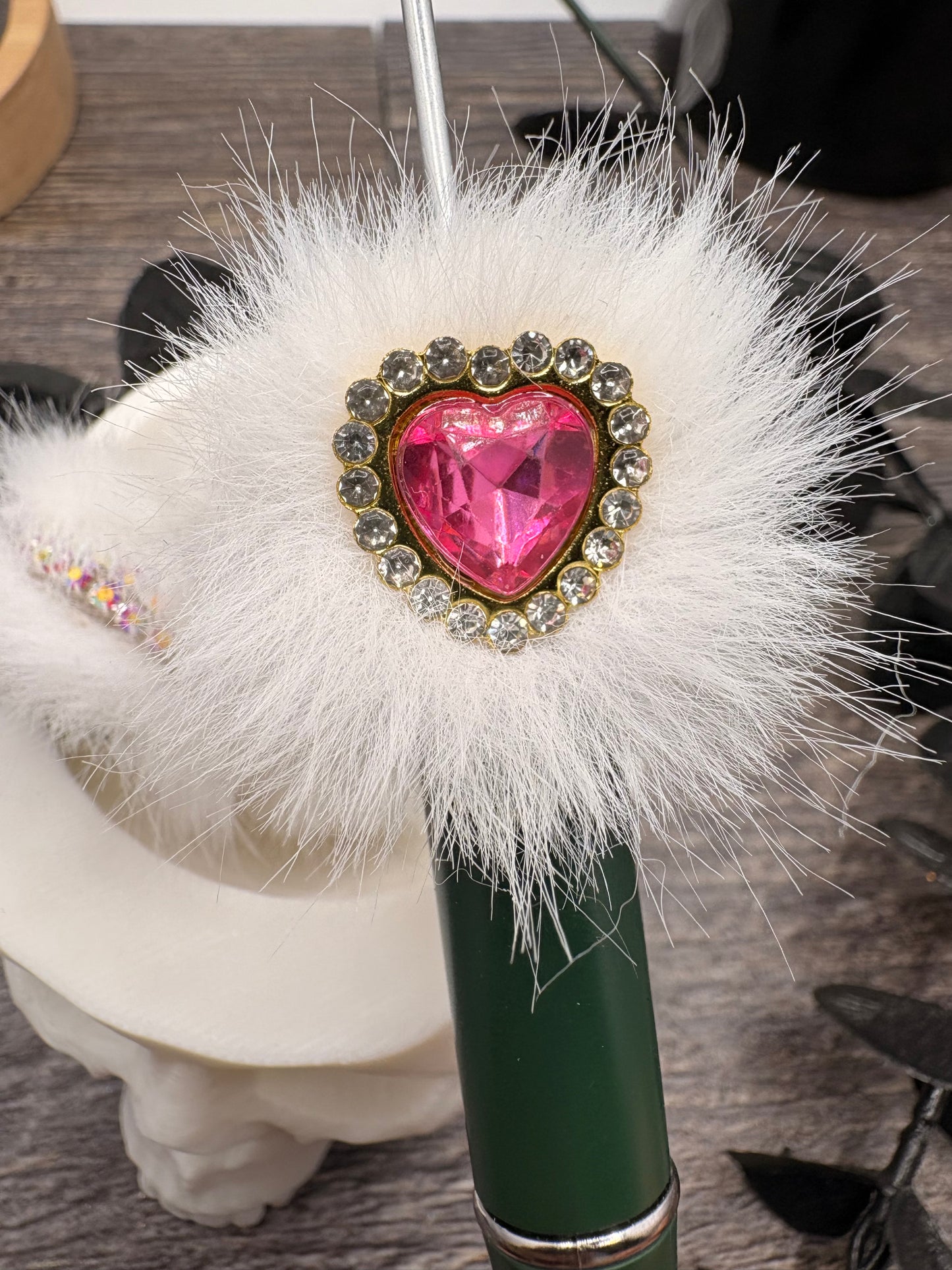 Faux Fluff Jeweled Heart Bead: 22.5mm beads for pens, beading supplies, beading, 1pc