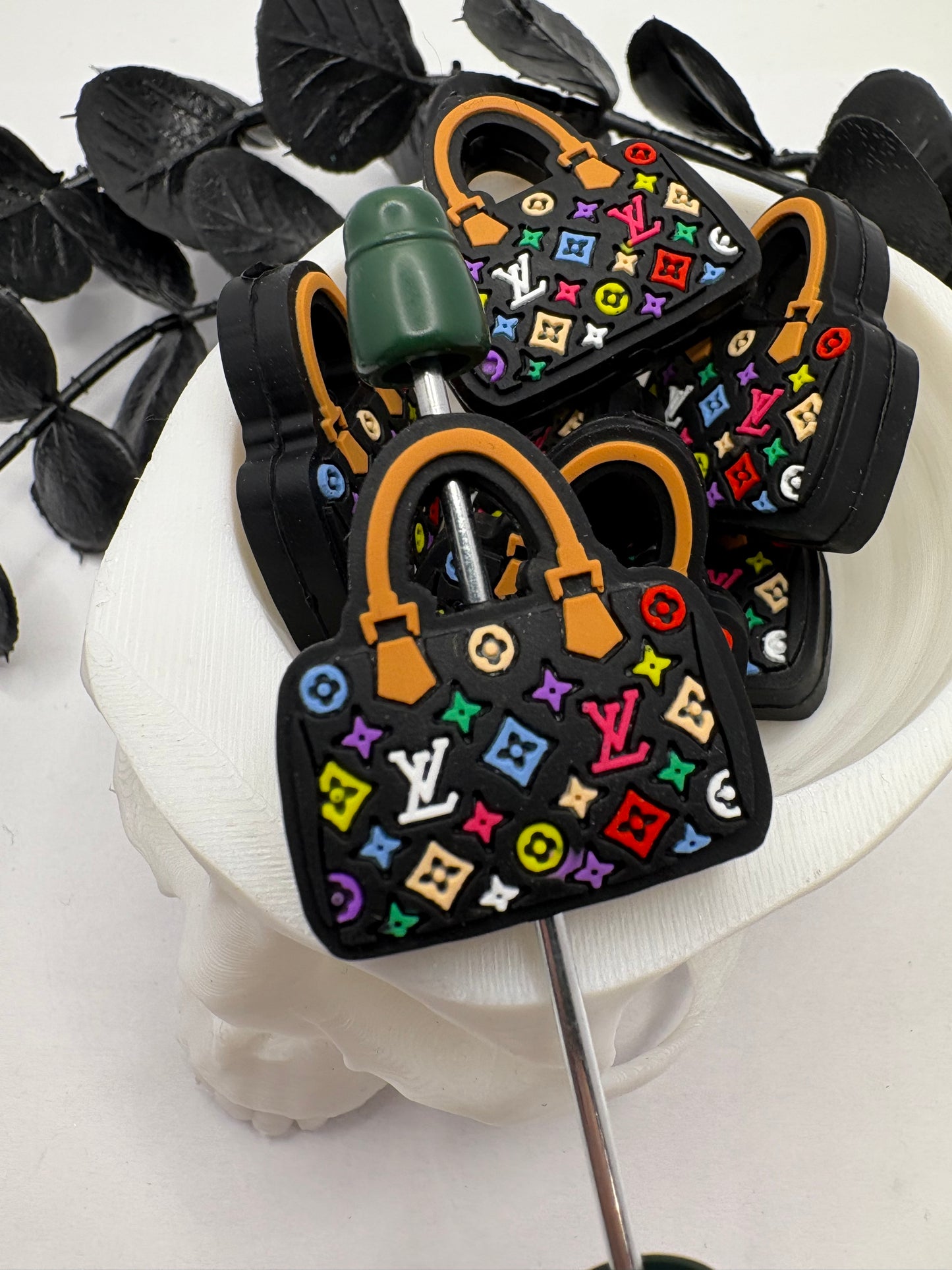 Fancy LV Colorful handbag Silicone focal bead, silicone bead, silicone bead for pens, crafting beads, supply, focal, silicone supply bead 29mm