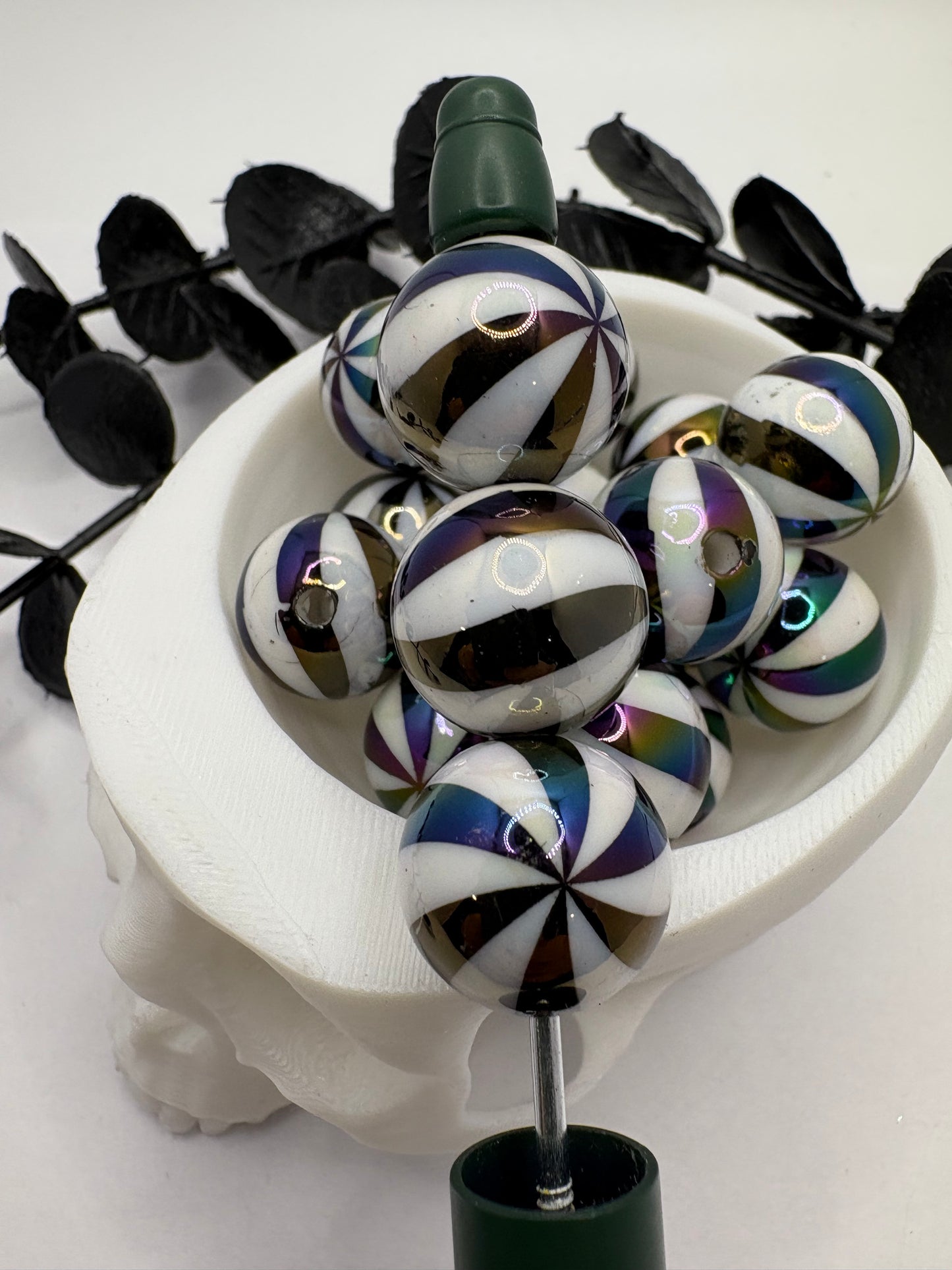 Striped Halloween bubblegum bead, acrylic 15.5mm beads for pens, beading supplies, beading, striped 5pc