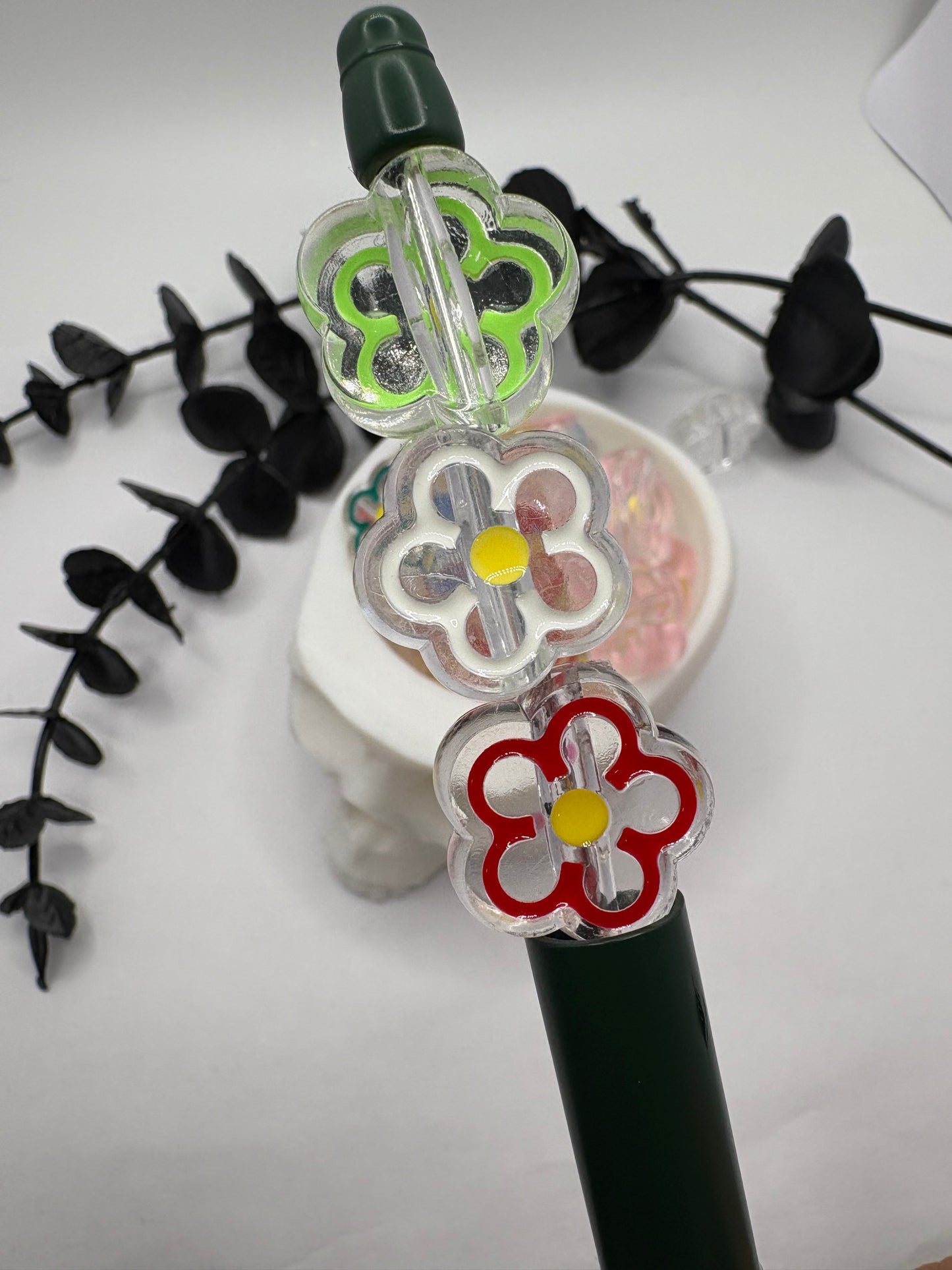 Little Flower mix beads, acrylic 19.5mm beads for pens, beading supplies, mix colored flowers 5pc