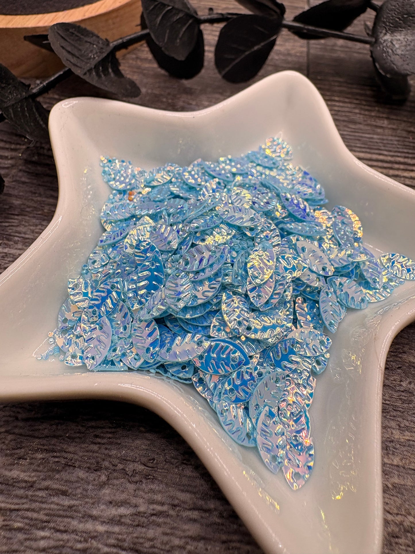 Steel Blue: holographic leaf sequins, 10g Wt.