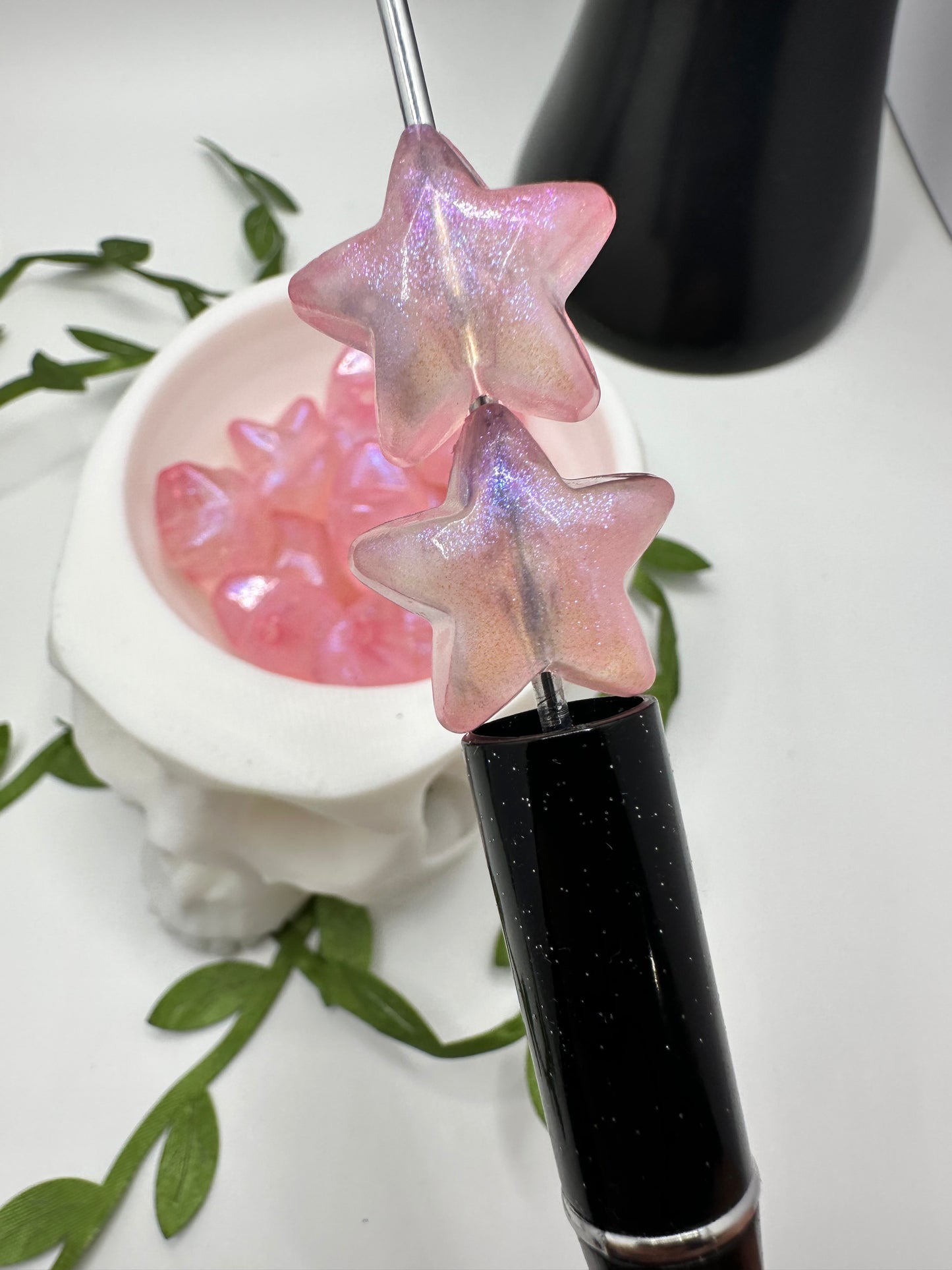 Glitter pink star bead, acrylic 15.5mm beads for pens, beading supplies, beading, 5pc bag